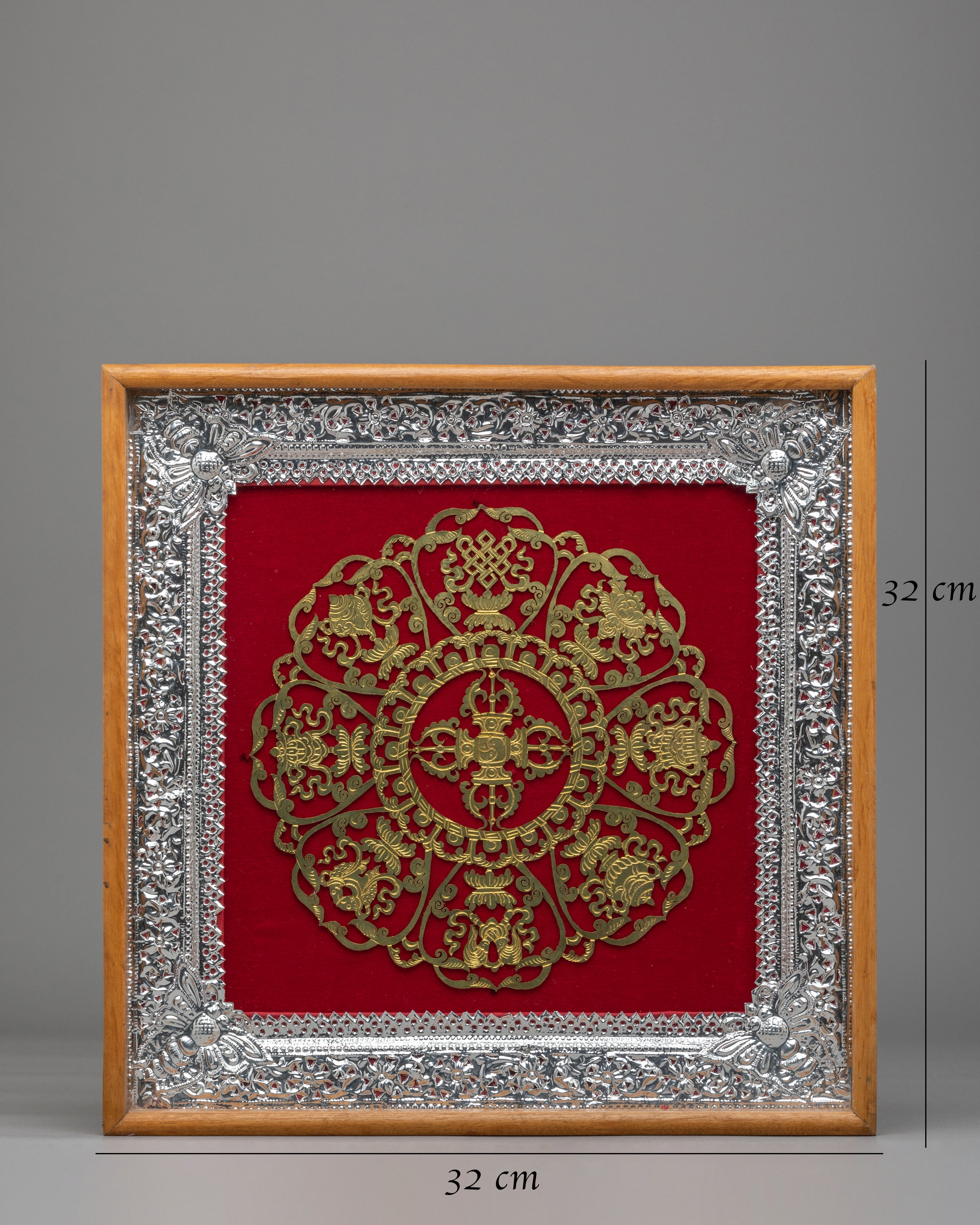 Framed Auspicious Symbol Wall Hanging | Tibetan Art with Bishwo Vajra Center