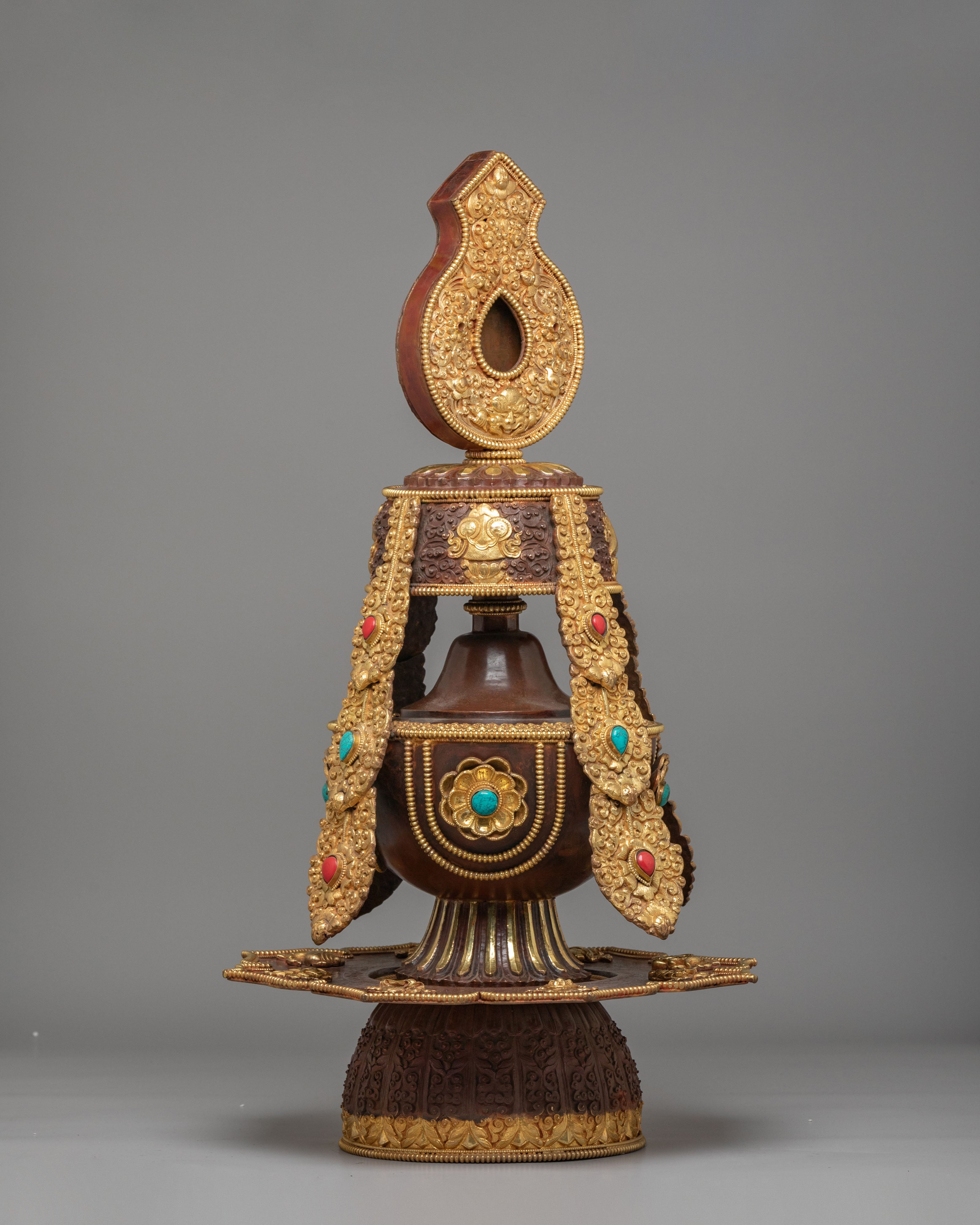 Himalayan Sacred Long Life Vessel | Gold Plated Copper Buddhist Ritual Vessel