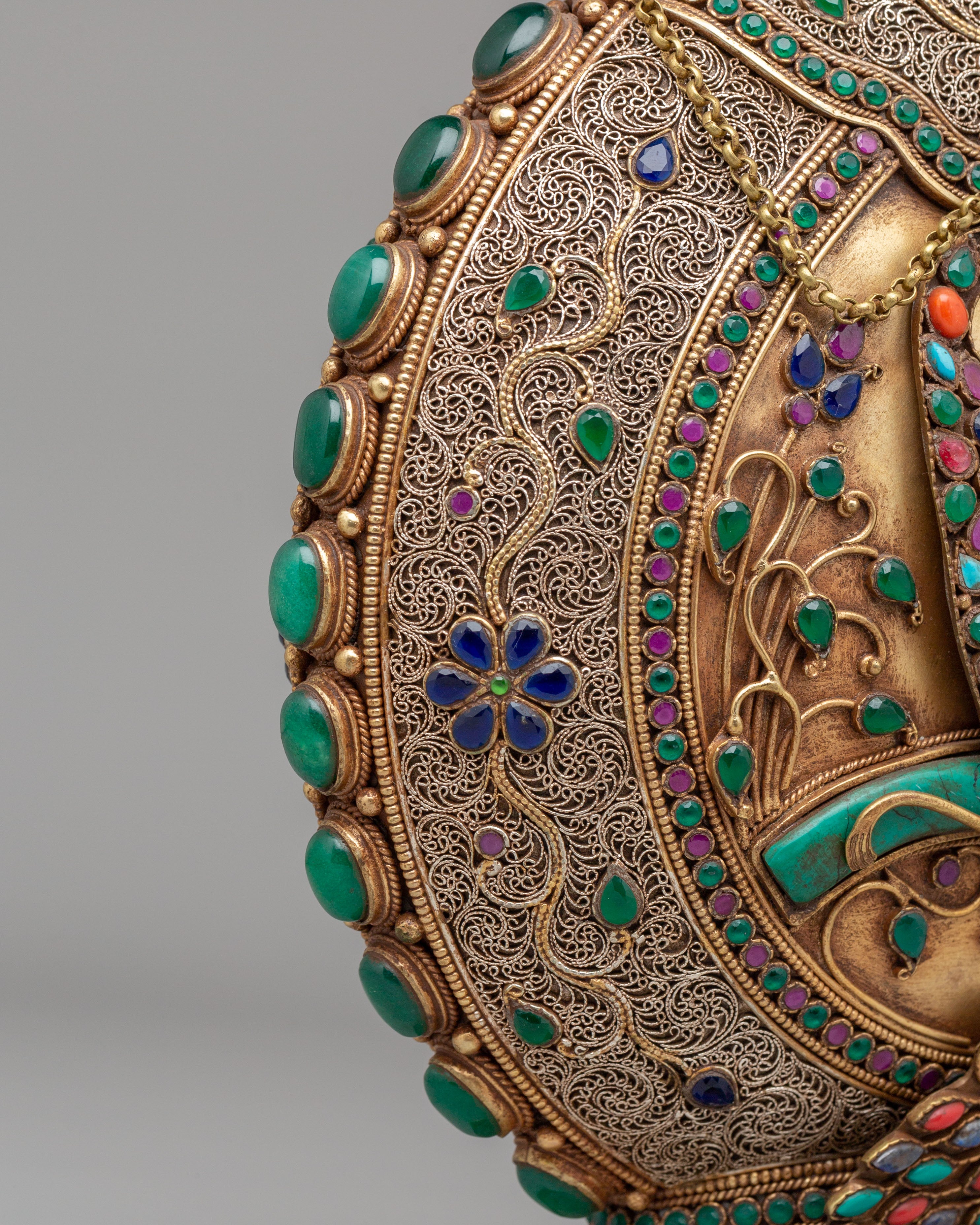 Ornate Snuffpot with Peacock and Floral Motif | Spiritual Home Decor