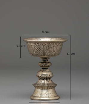 Handmade Buddhist Dharma Offering Lamp | Silver Plated Copper Ritual Light