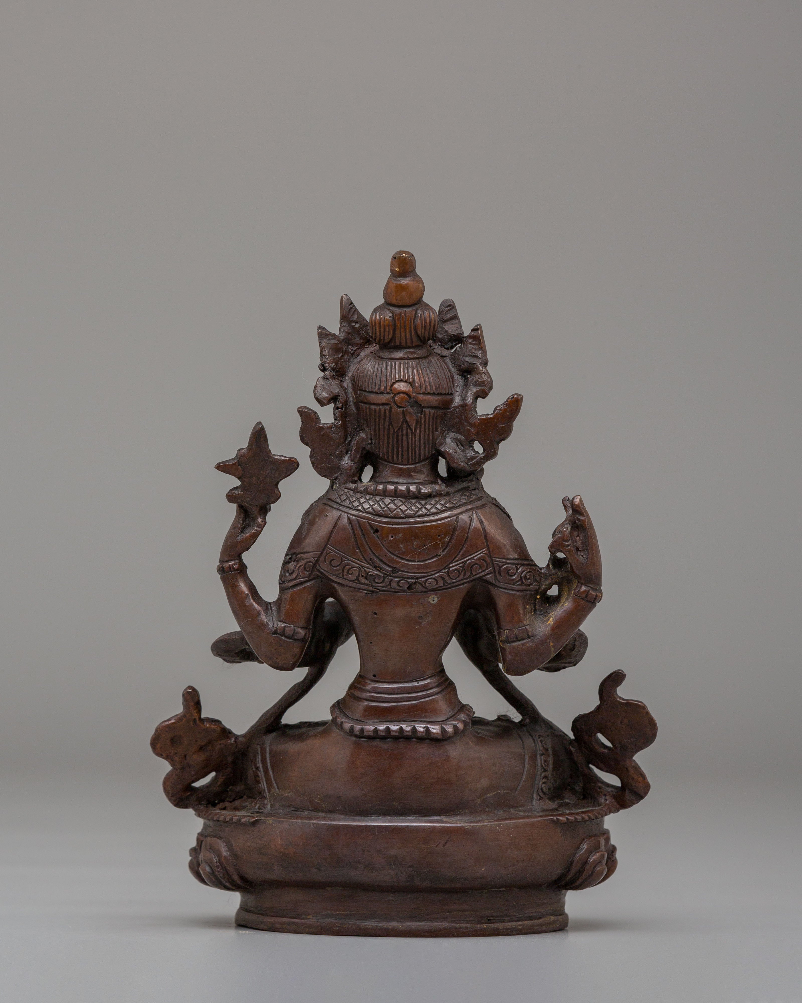 Handmade Chenrezig Altar Statue | Oxidized Copper Avalokiteshvara Sculpture