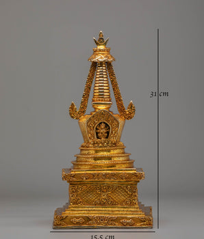 Buddhist Handcrafted Stupa for Rituals | Sacred Tibetan Stupa Art