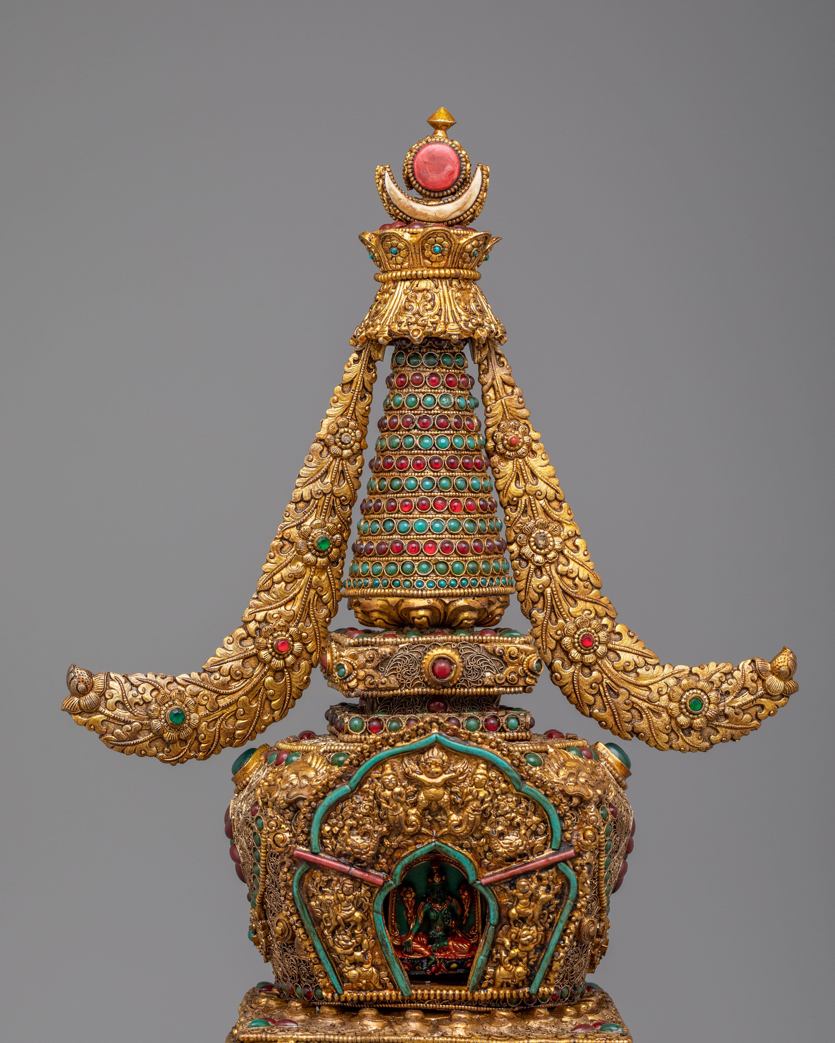 Gold-Plated Enlightenment Chorten | Handmade Buddhist Altar Decor