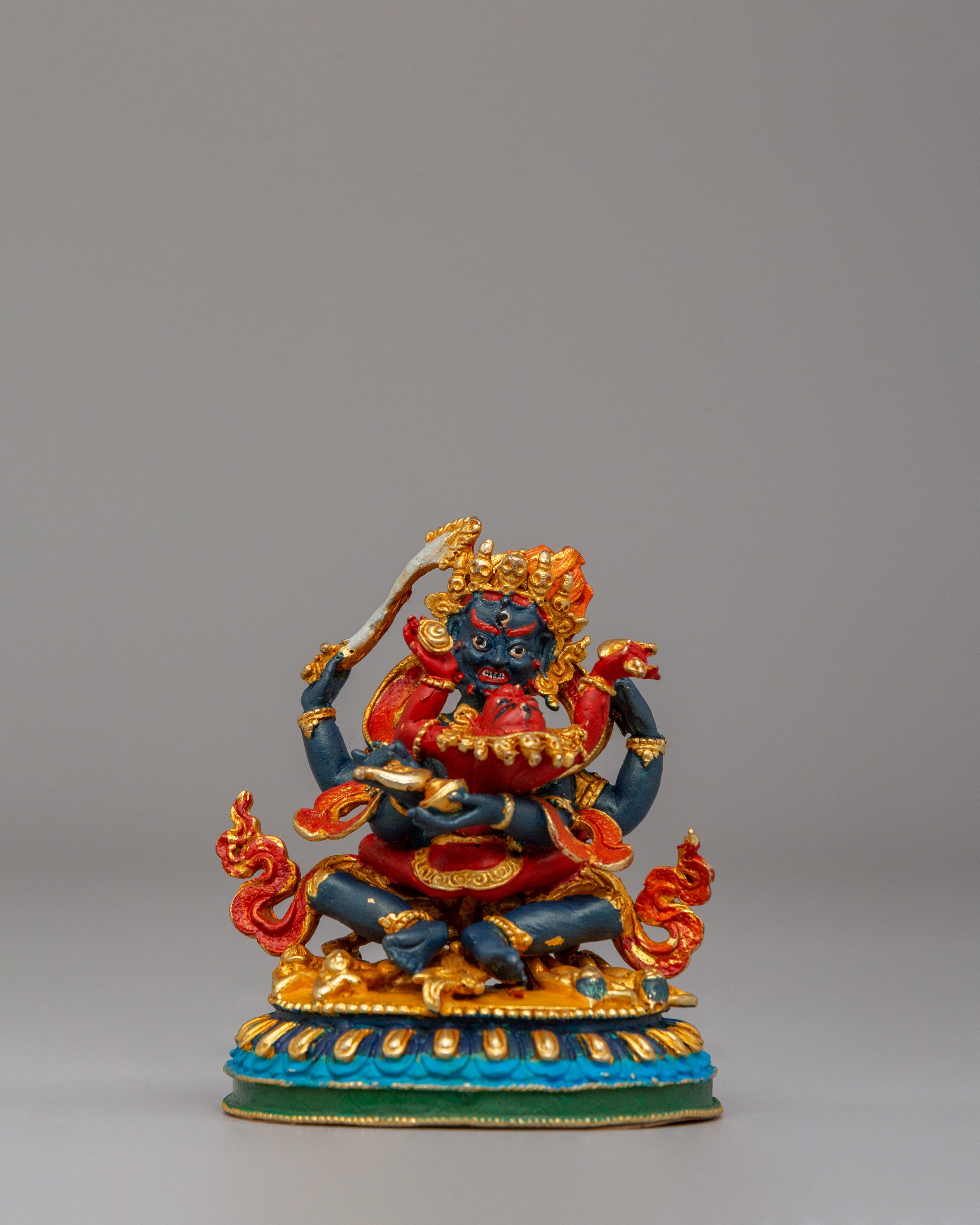 Four Armed Mahakala With Consort Statue | Symbol of Divine Union