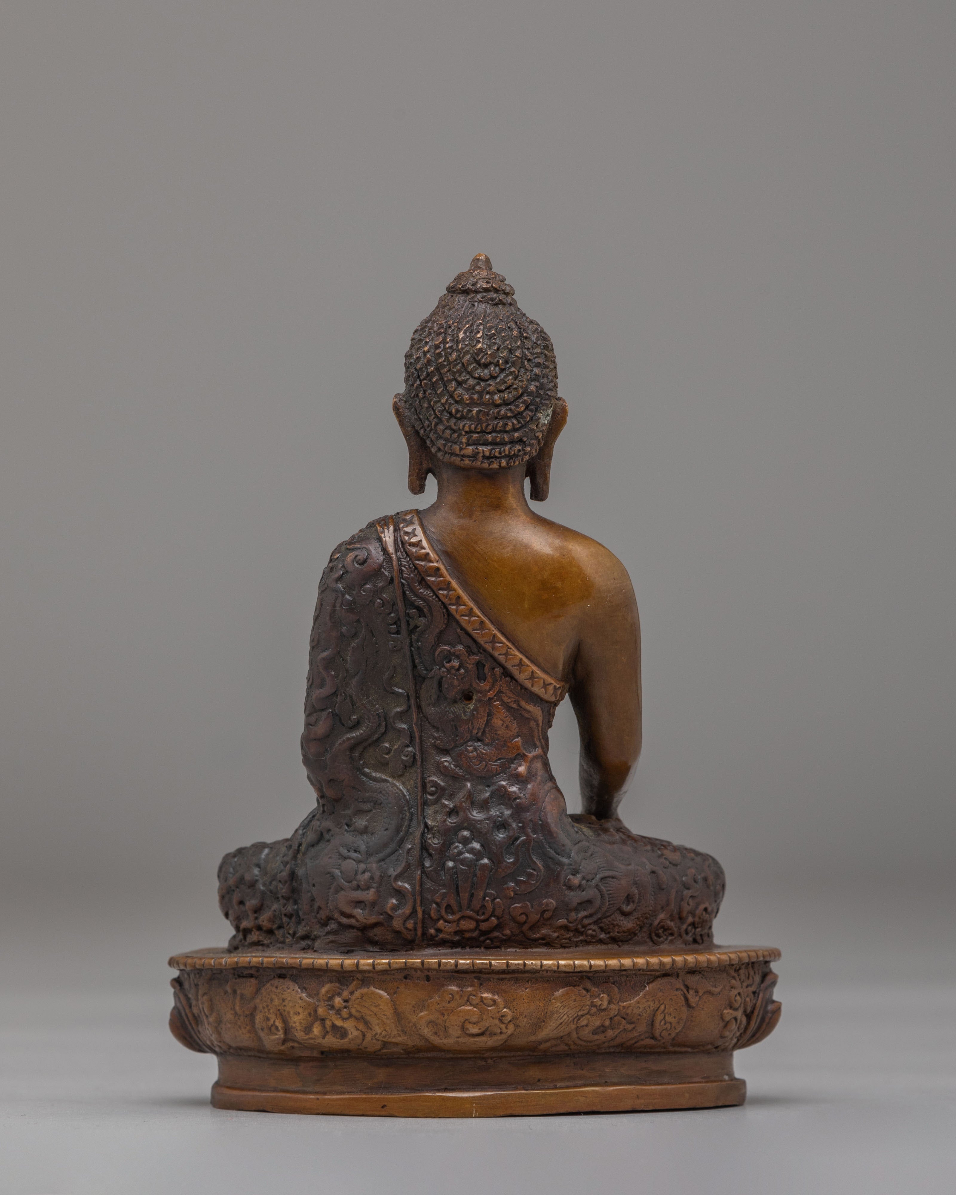 Ceremonial Shakyamuni Buddha Figurine | Oxidized Copper Statue for Altar