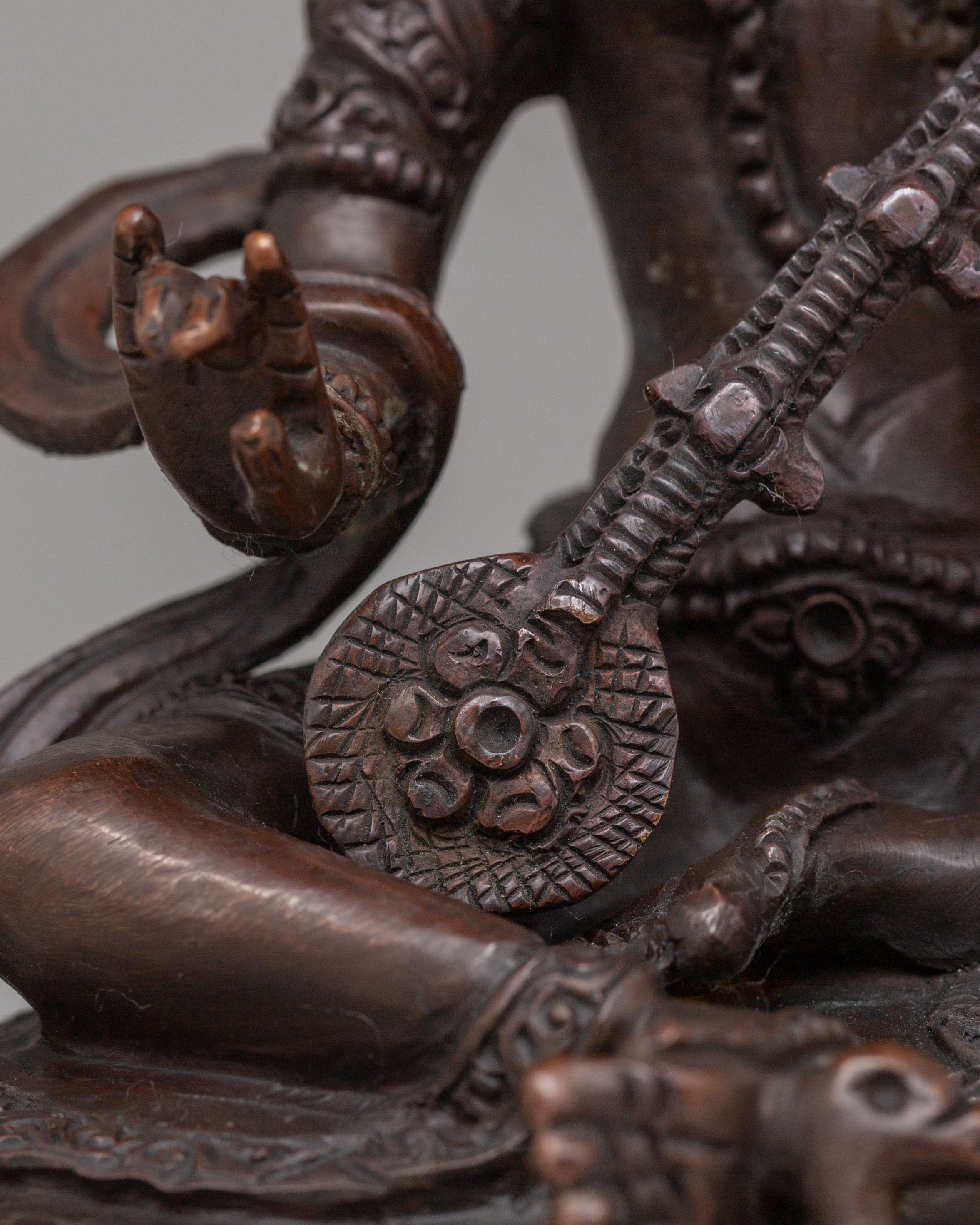 Traditional Saraswati Devi Statue | Oxidized Copper Idol for Meditation