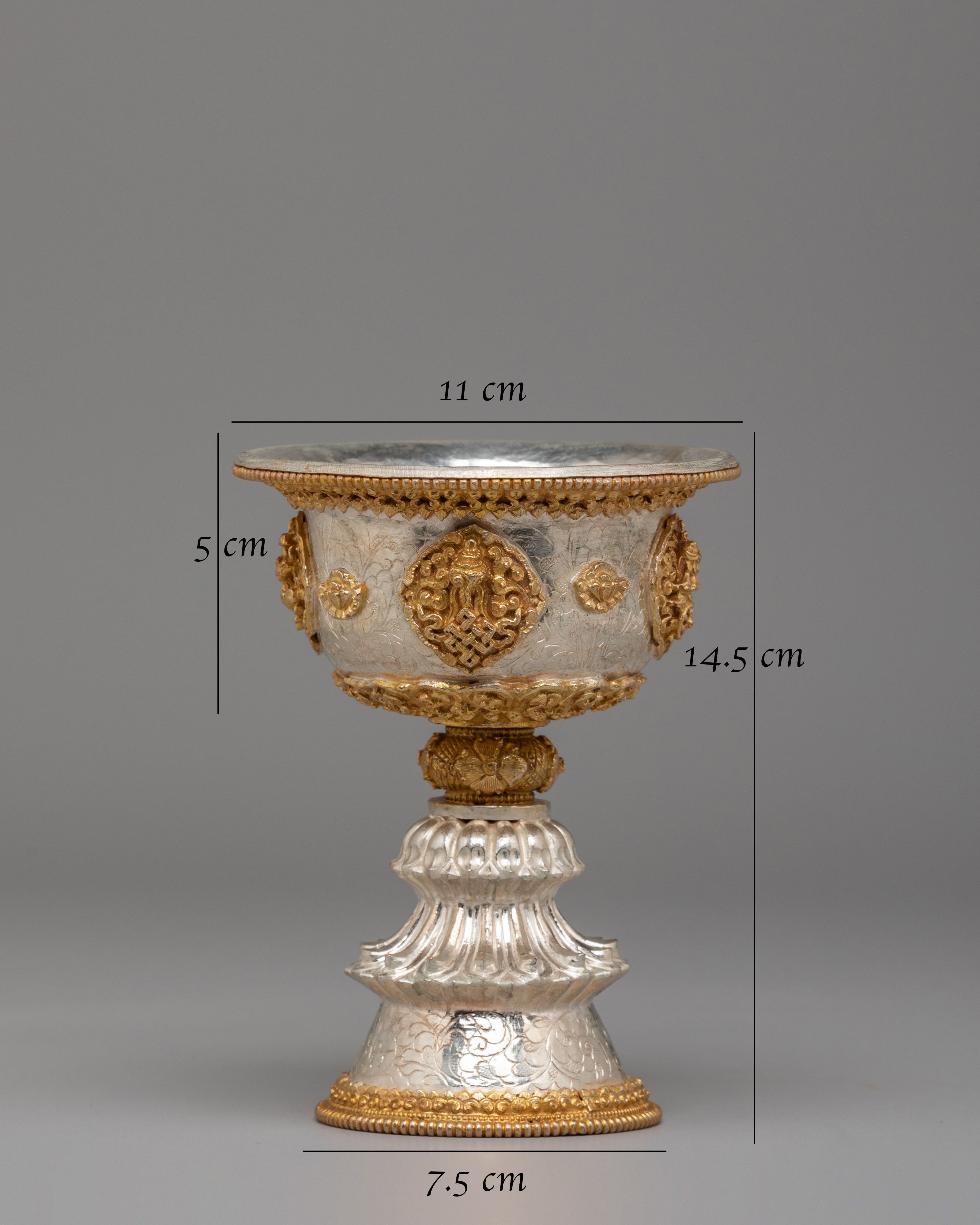 Spiritual Light Butter Lamp Set | Silver Plated Buddhist Offering Lamp