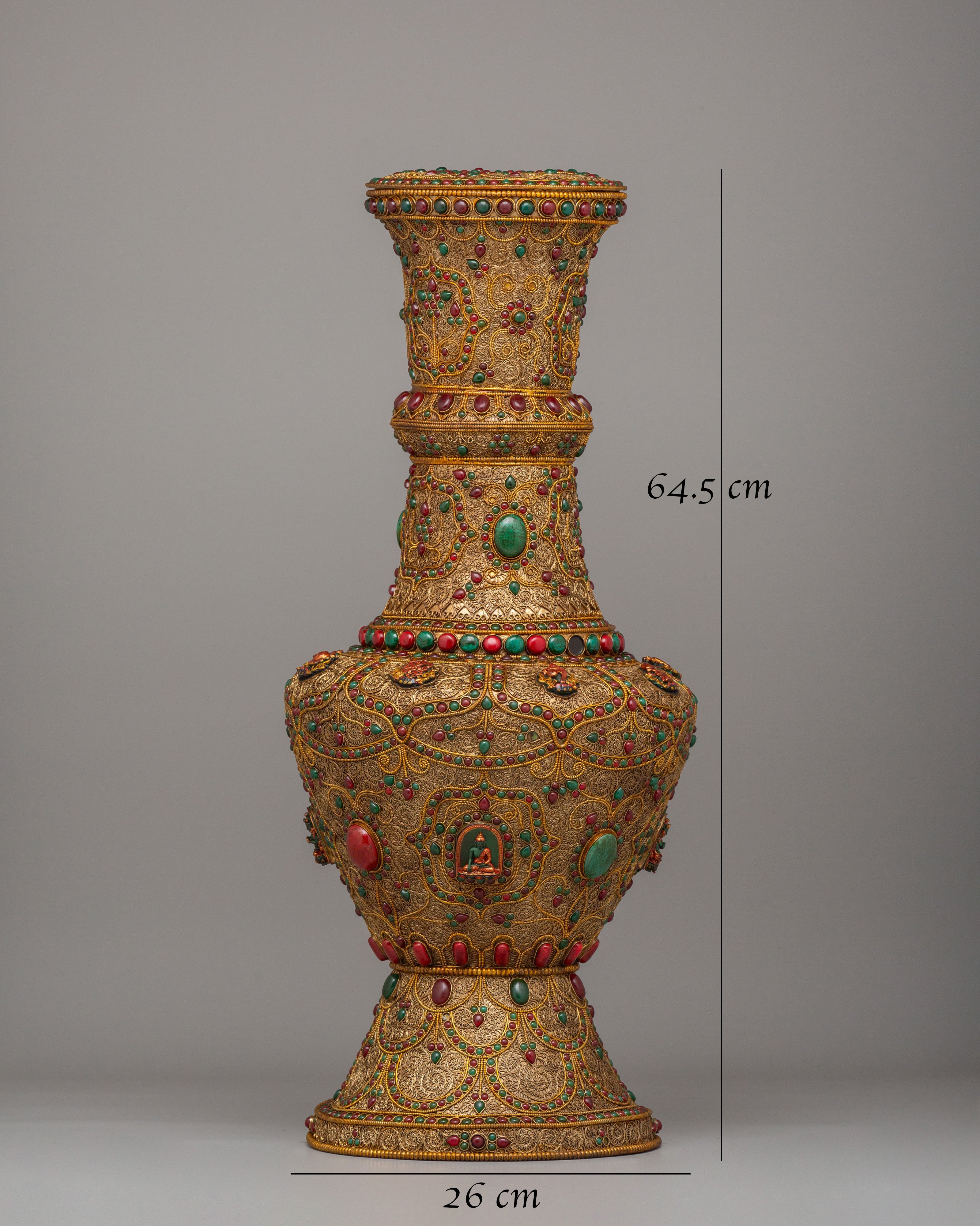 Traditional Flower Vase | Copper Gemstone Buddhist Altar Decor