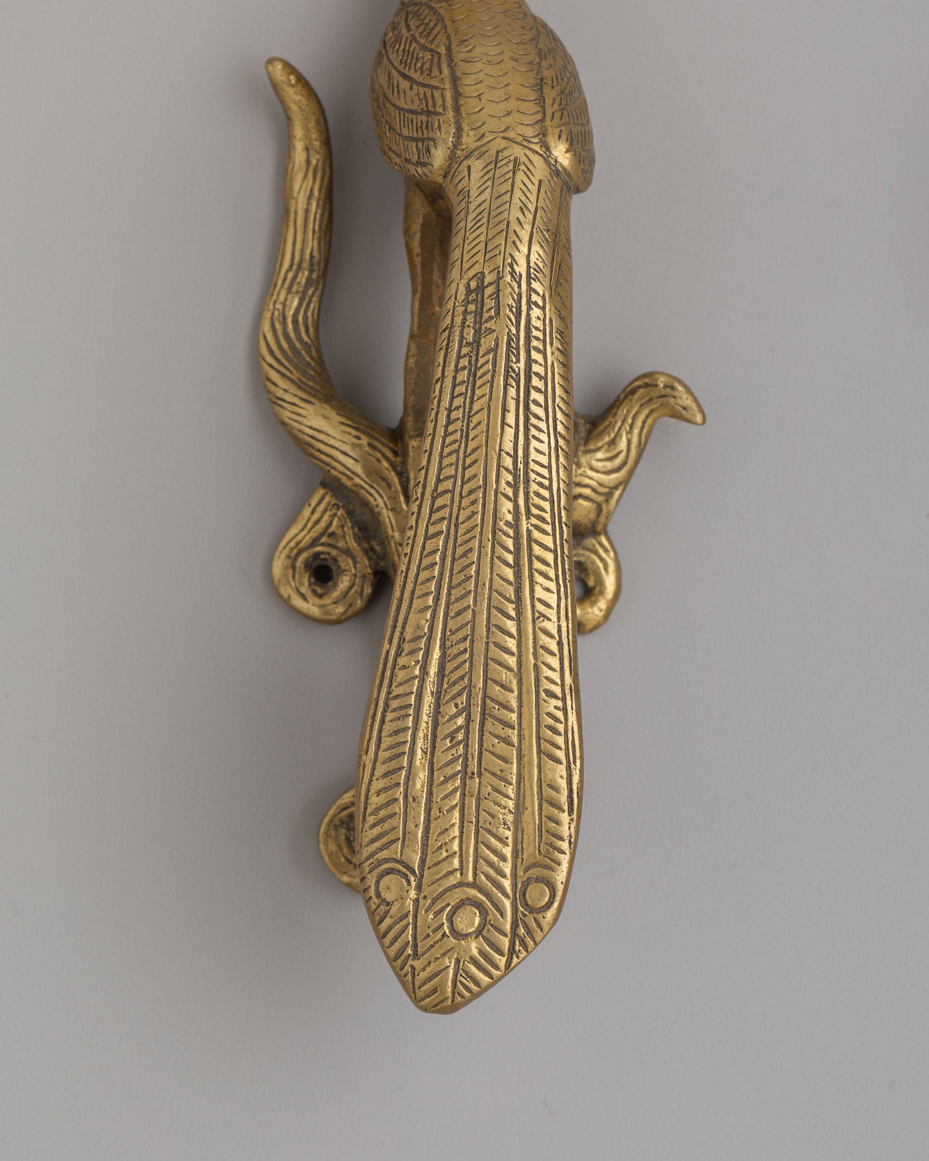 Handmade Peacock Door Handle | Brass Artwork