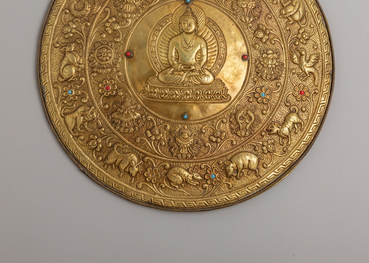 Buddha Mandala Wall Hanging | Handcrafted Copper Mandala with Gemstones