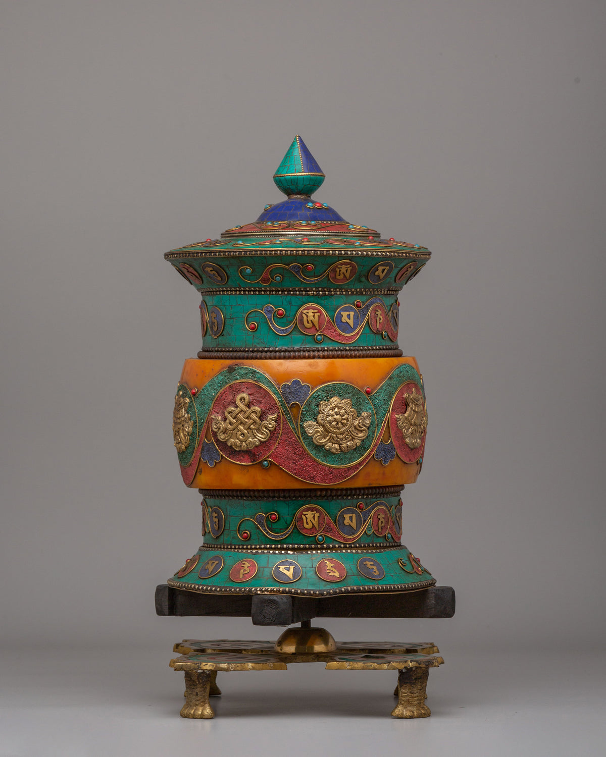 Auspicious Symbol Prayer Wheel | Handcrafted Tibetan Buddhist Ritual Object