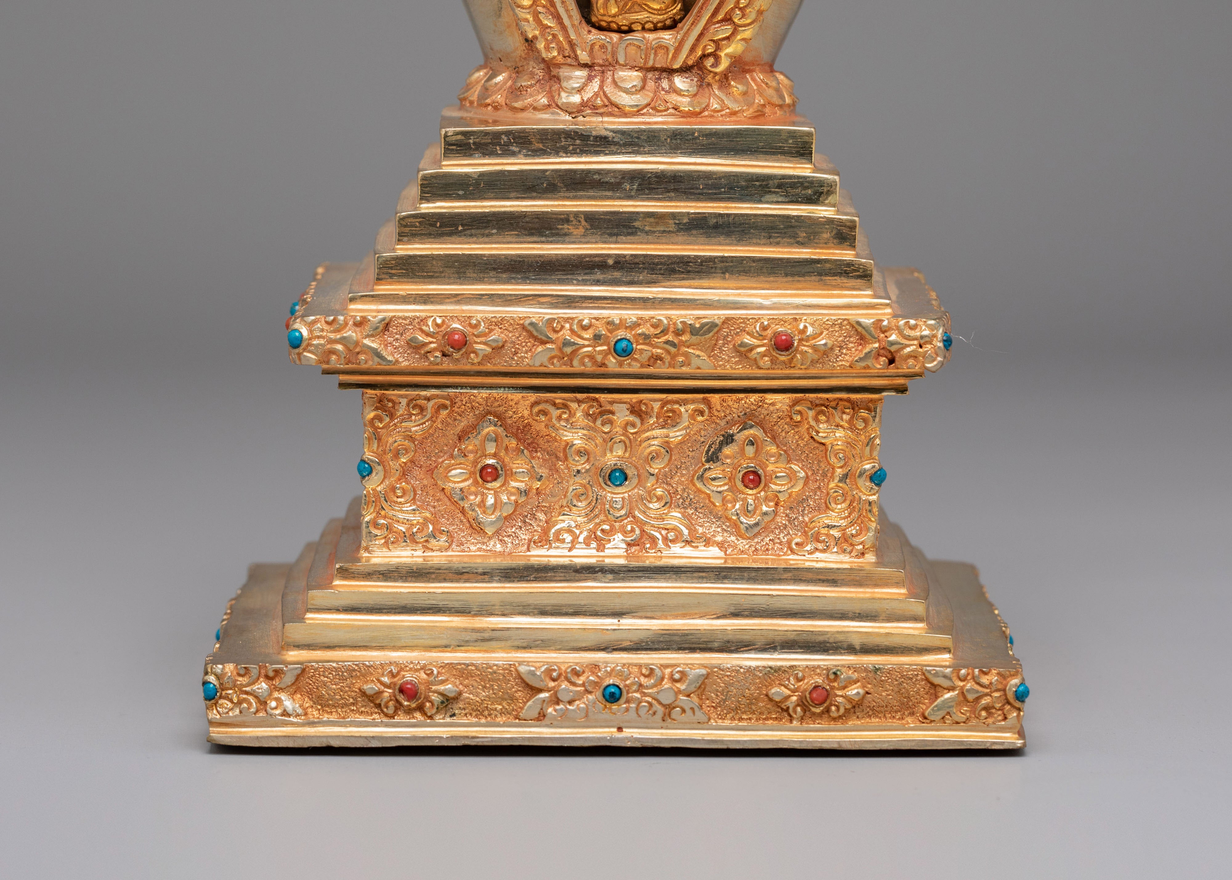 Gold Plated Enlightenment Stupa | Buddhist Stupa for Meditation