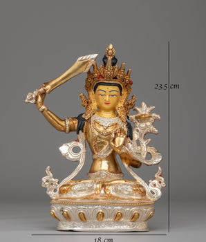 Statue of Manjushri Bodhisattva | Gold Plated Copper for Wisdom and Enlightenment