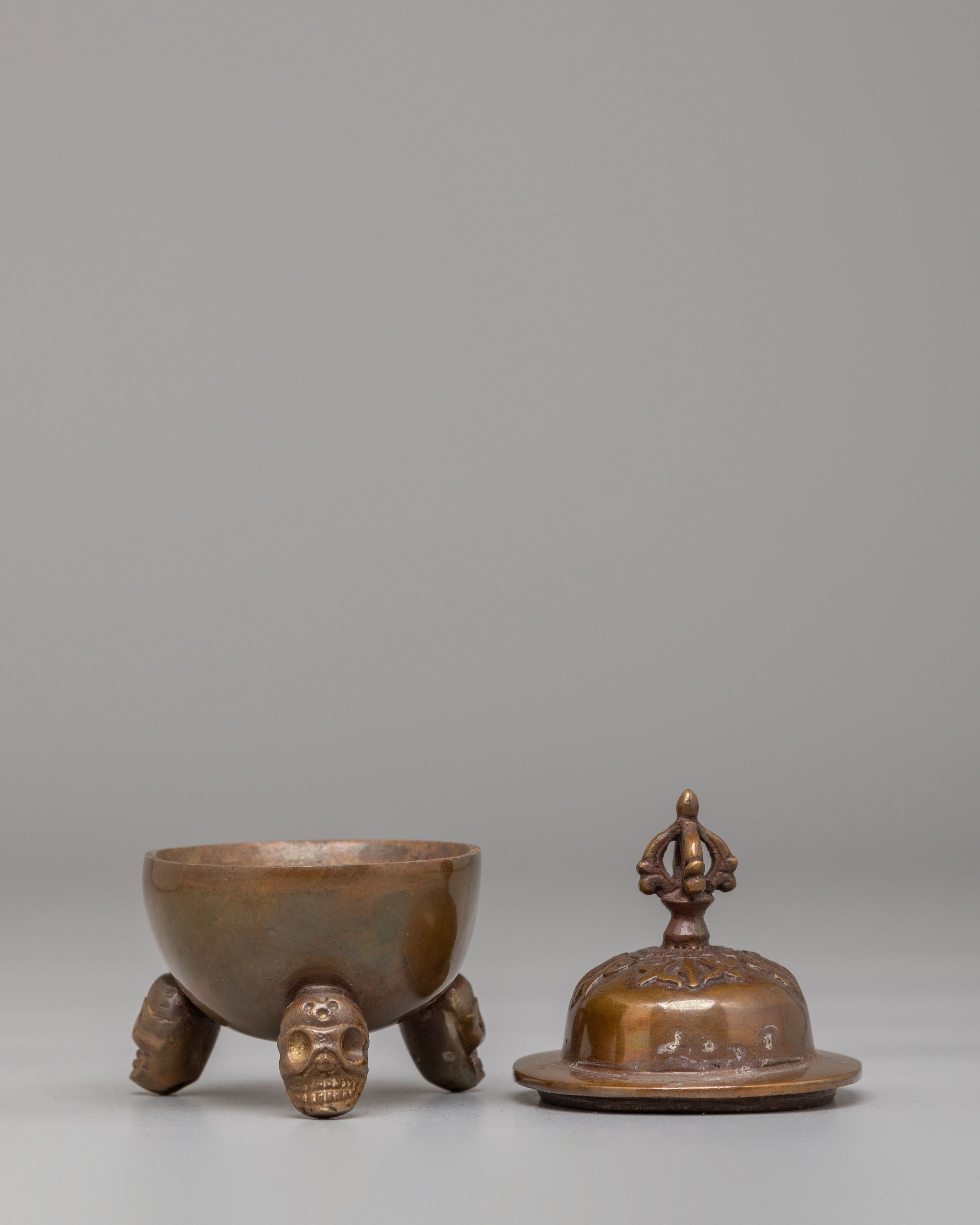 Sacred Tibetan Ritual Kapala | Oxidized Brass Offering Vessel