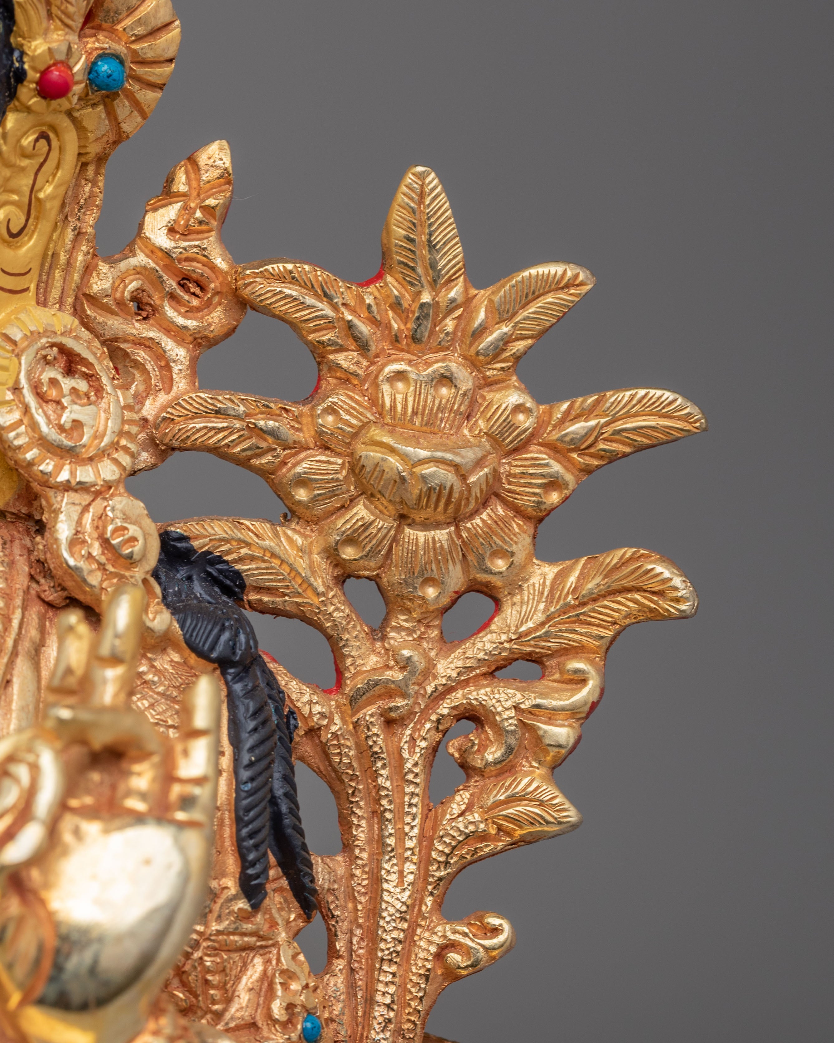 Sacred Green Tara Sculpture | Copper Body with 24K Gold Plating and Gemstones