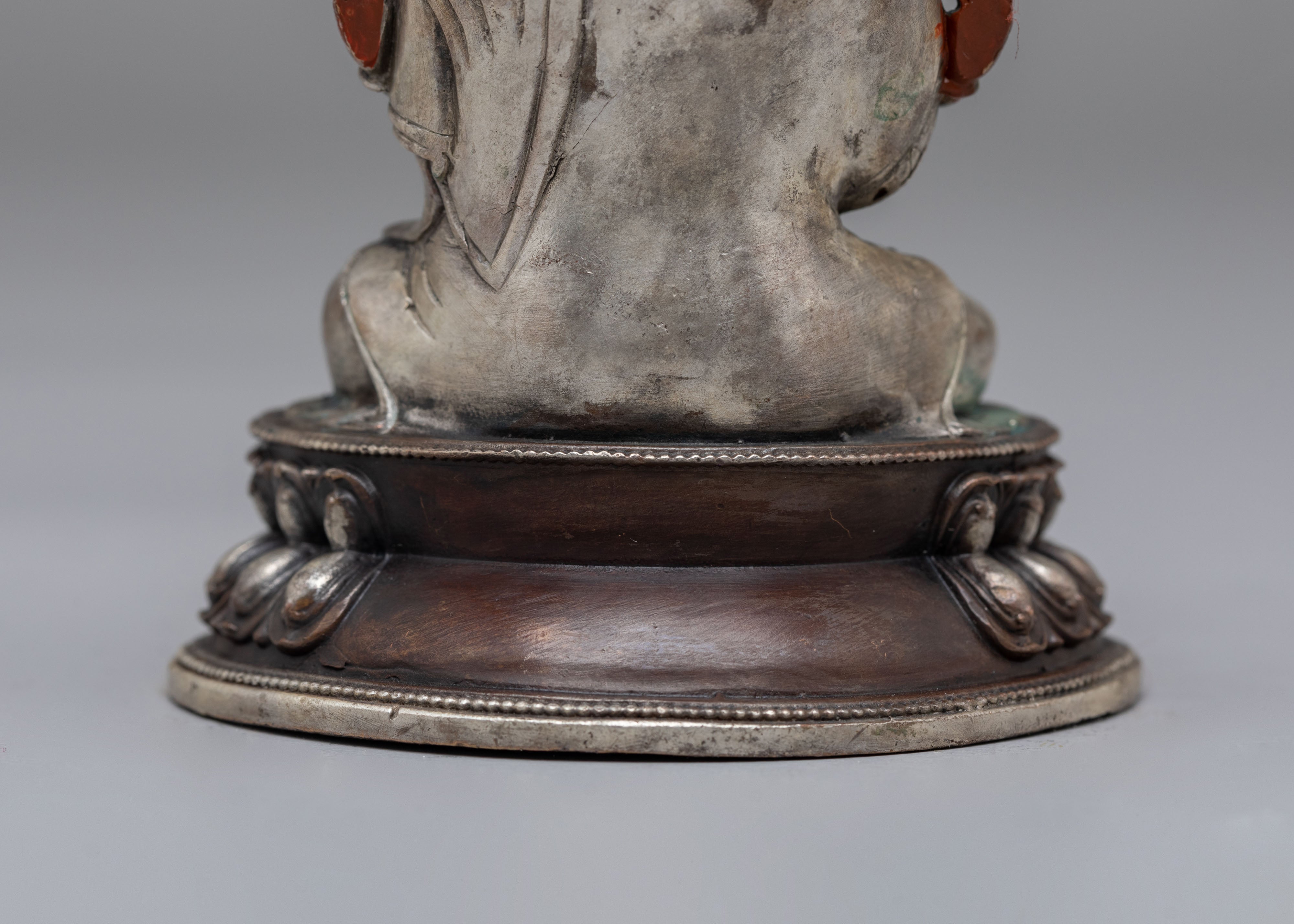 Traditional Buddhist Tsongkhapa Statue | Oxidized Copper & Silver
