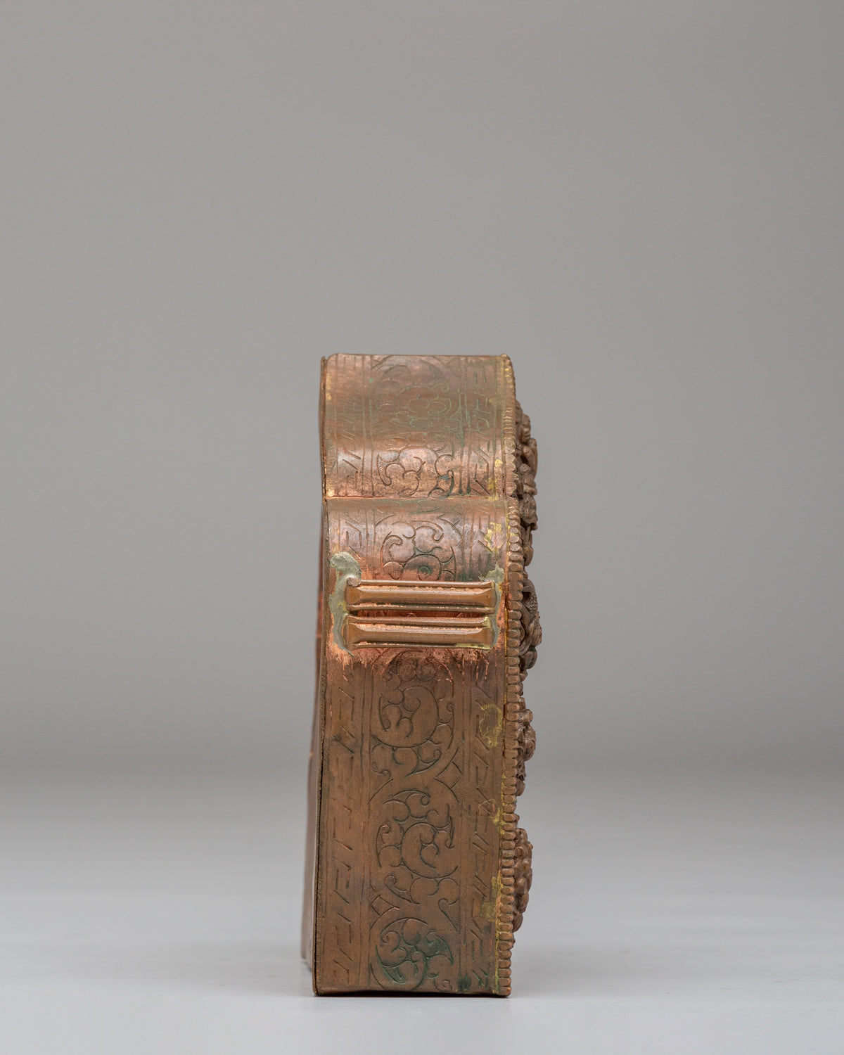 Himalayan Buddhist Altar Ghau Box | Copper Bronze Shrine Box