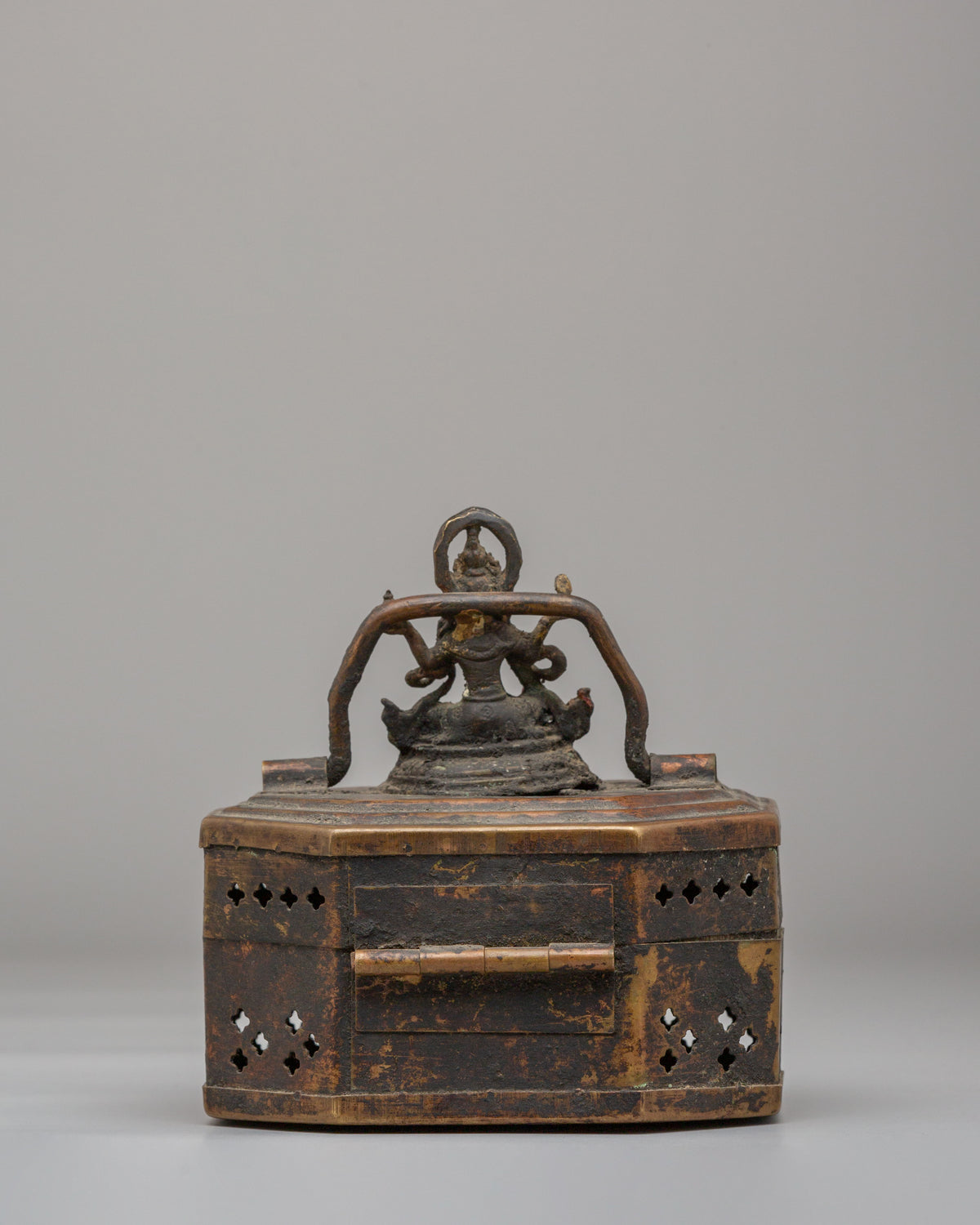 Jewellery Box With Buddhist Deity Carvings | Handcrafted Brass Copper Box