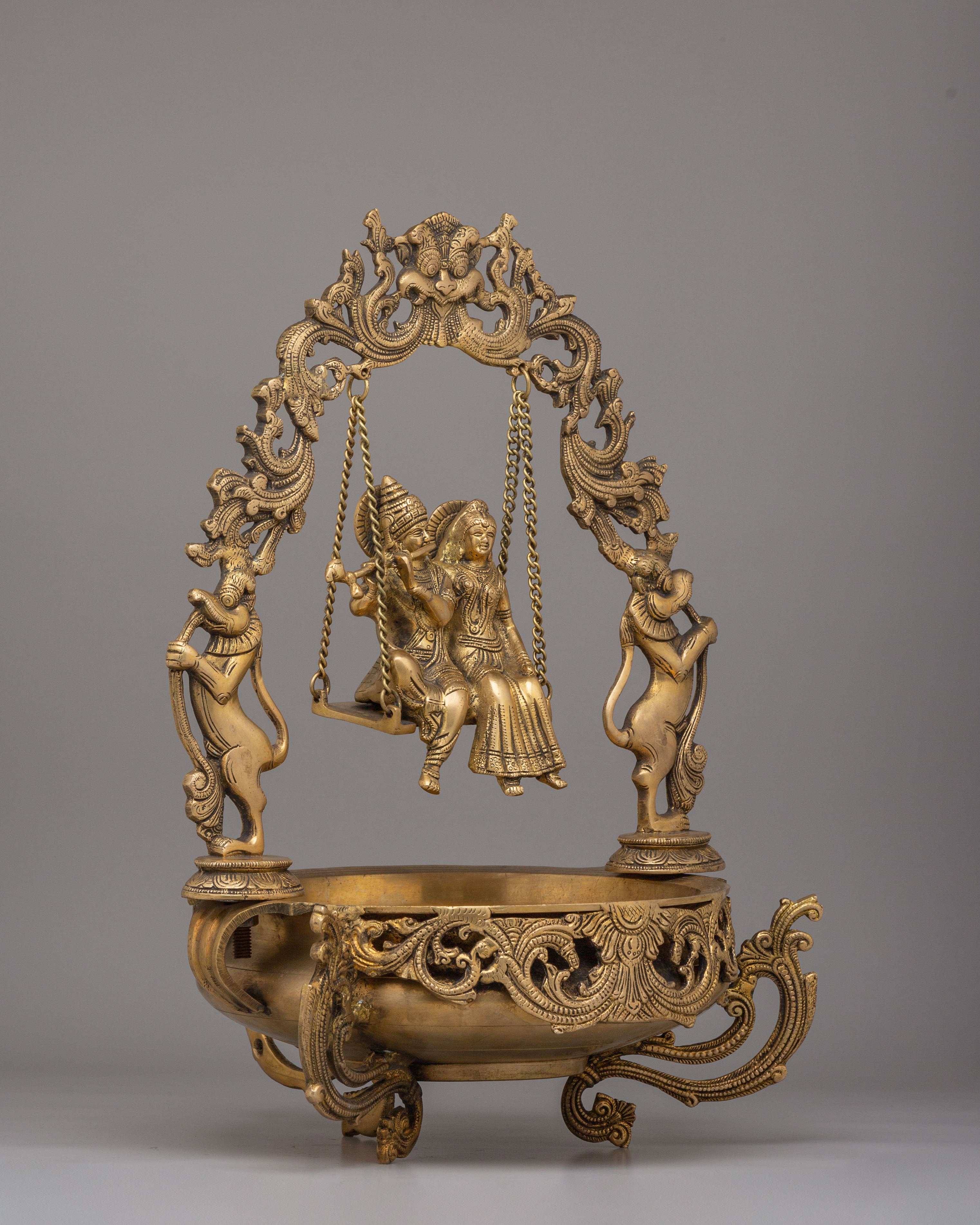 Radha Krishna Jhoola Urli | Decorative Brass Swing Url Bowl