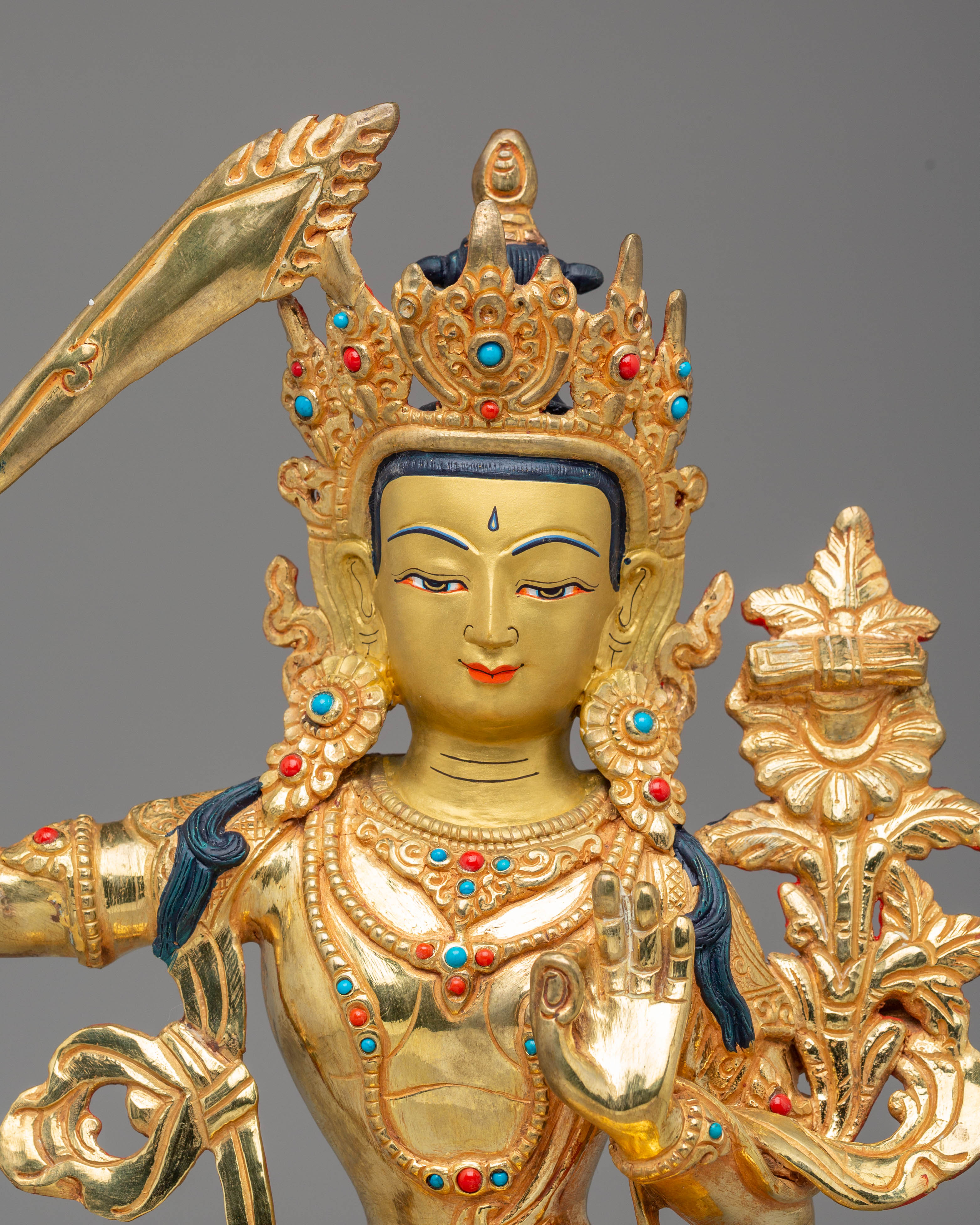 Handcrafted Manjushri Copper Statue | Tibetan Wisdom Deity Sculpture