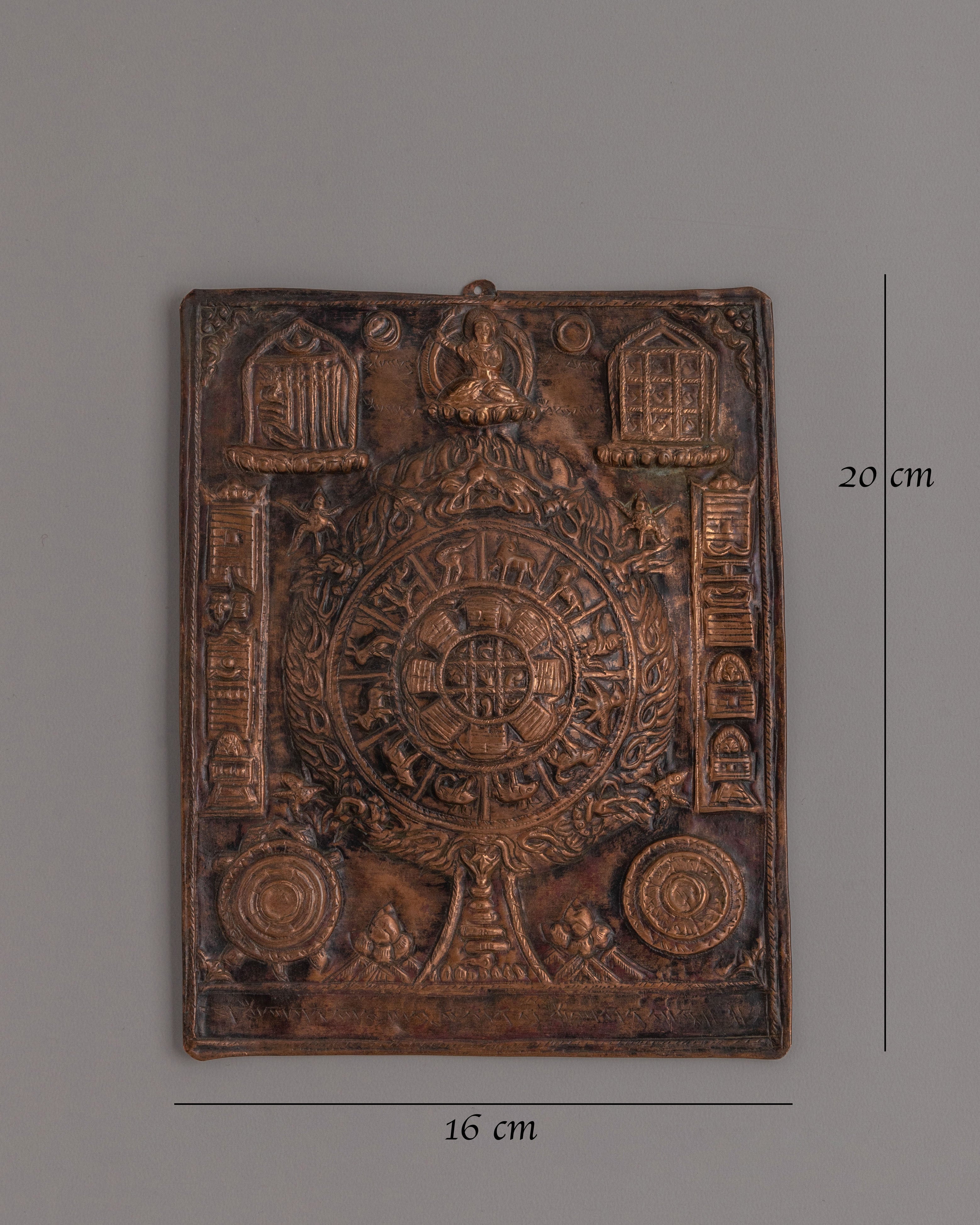 Tibetan Astrological Plaque | Sacred Brass Zodiac Art for Rituals