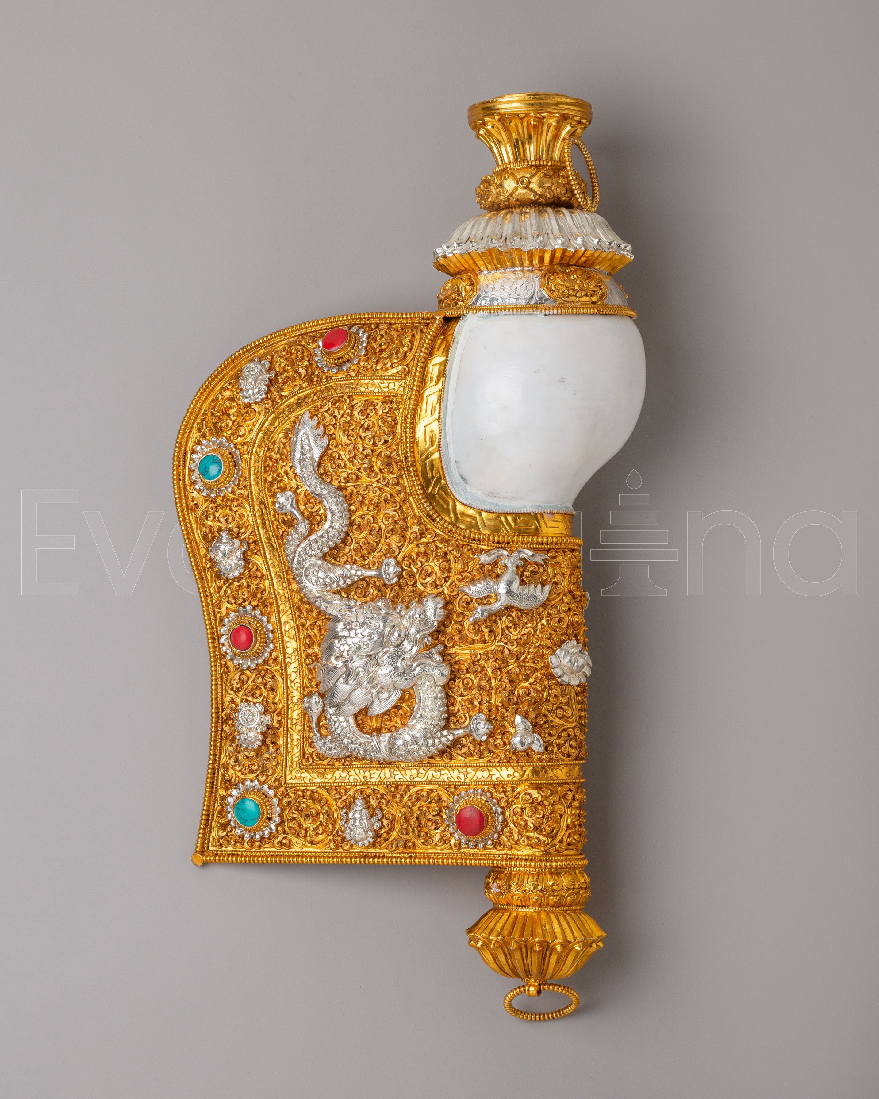 Tibetan Conch Shell With Dragon Motif