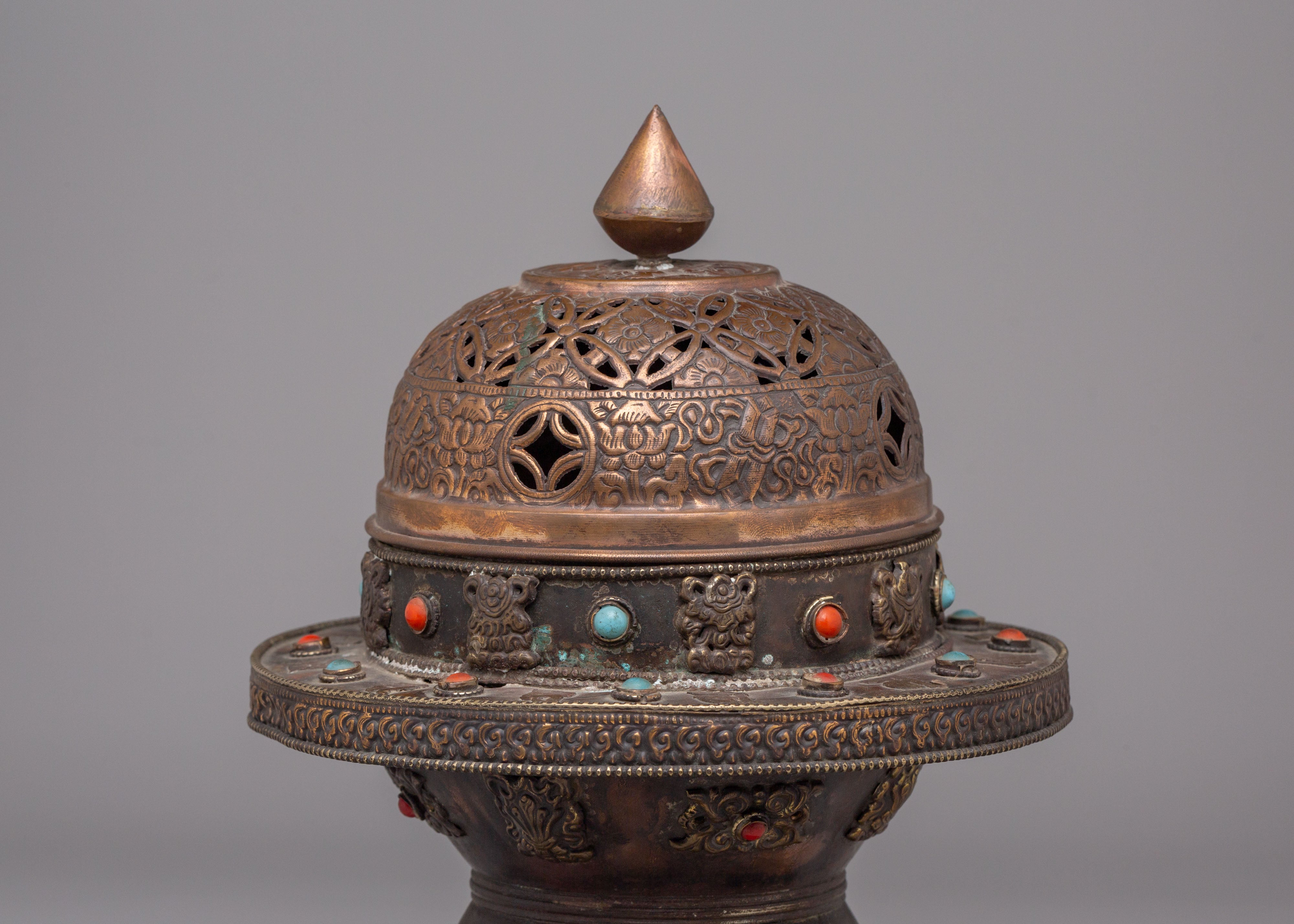 Incense Holder For Ritual | Copper Body With Gemstones