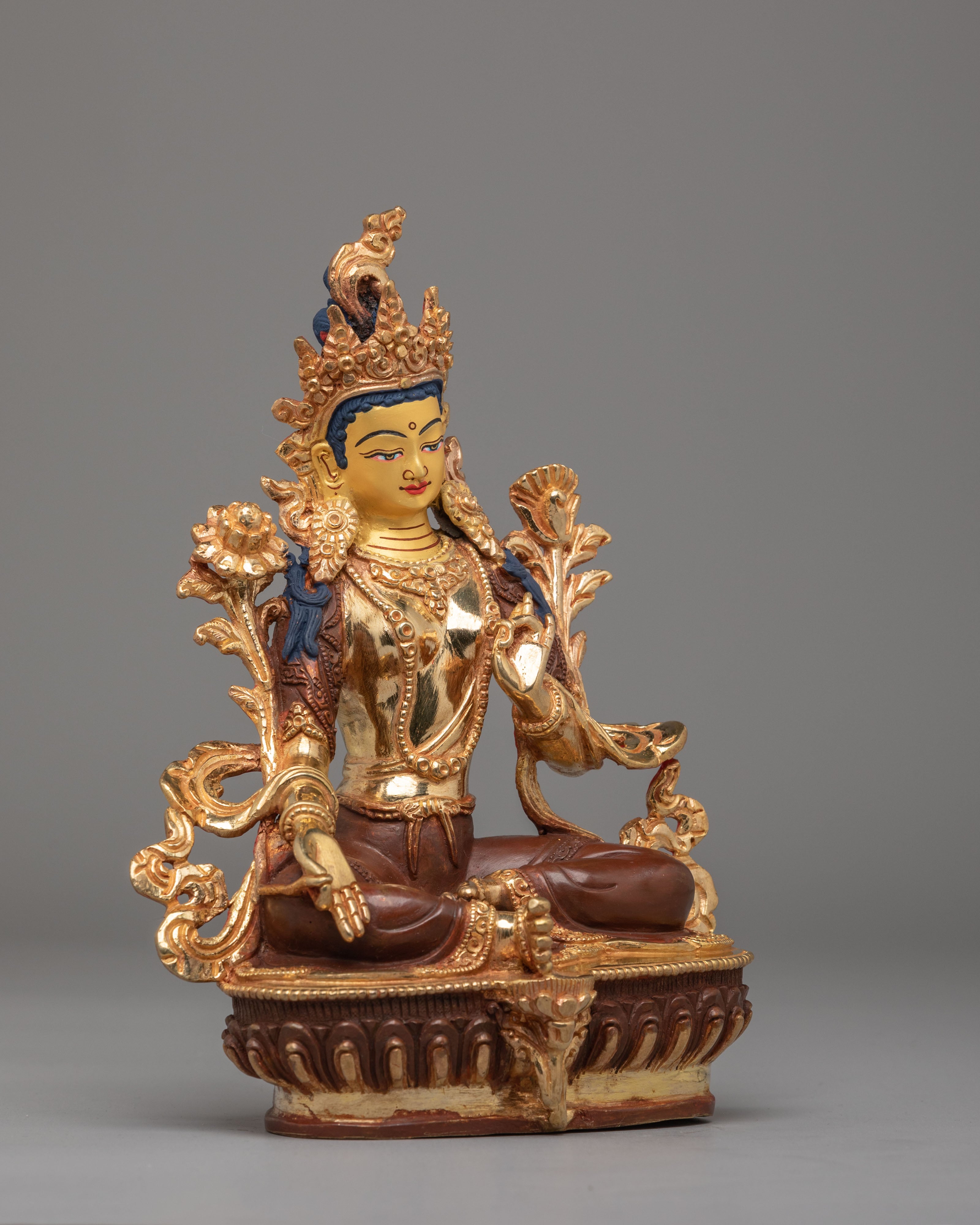 Mother of Liberation Green Tara Sculpture | 24K Gold Plated Statue