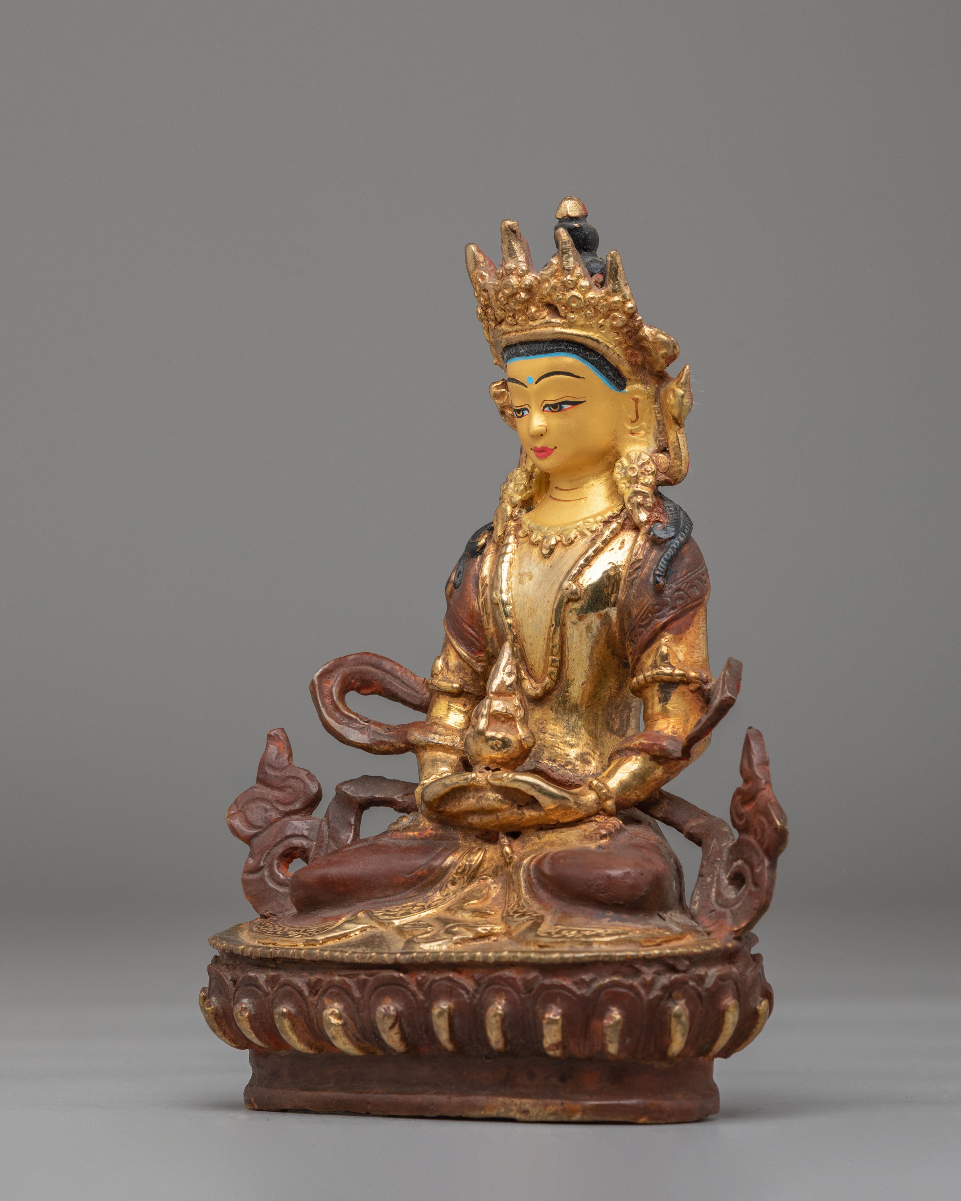 Buddhist Long Life Amitayus Statue | 24K Gold Plated Tibetan Deity