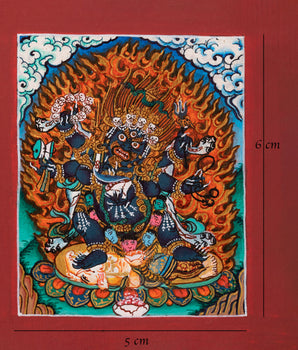 Handmade Six-Armed Mahakala Thangka for Locket | Symbol of Protection