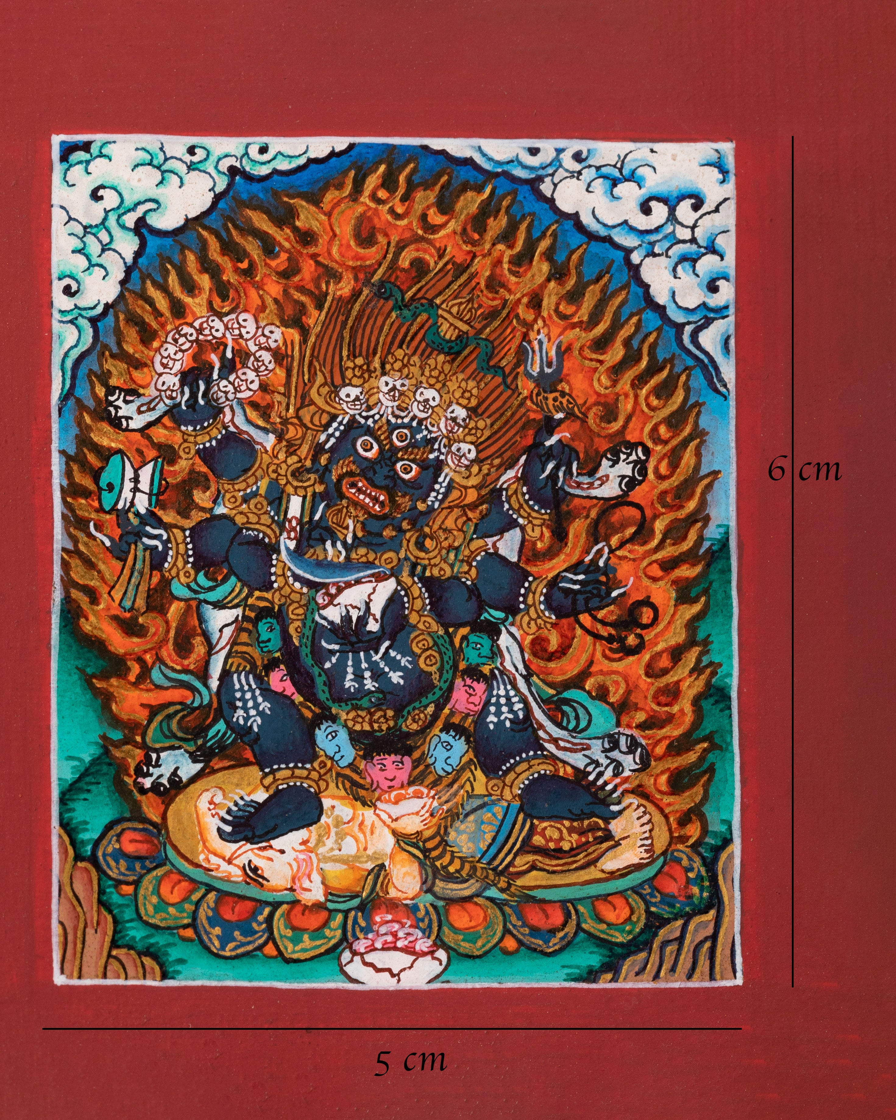 Handmade Six-Armed Mahakala Thangka for Locket | Symbol of Protection