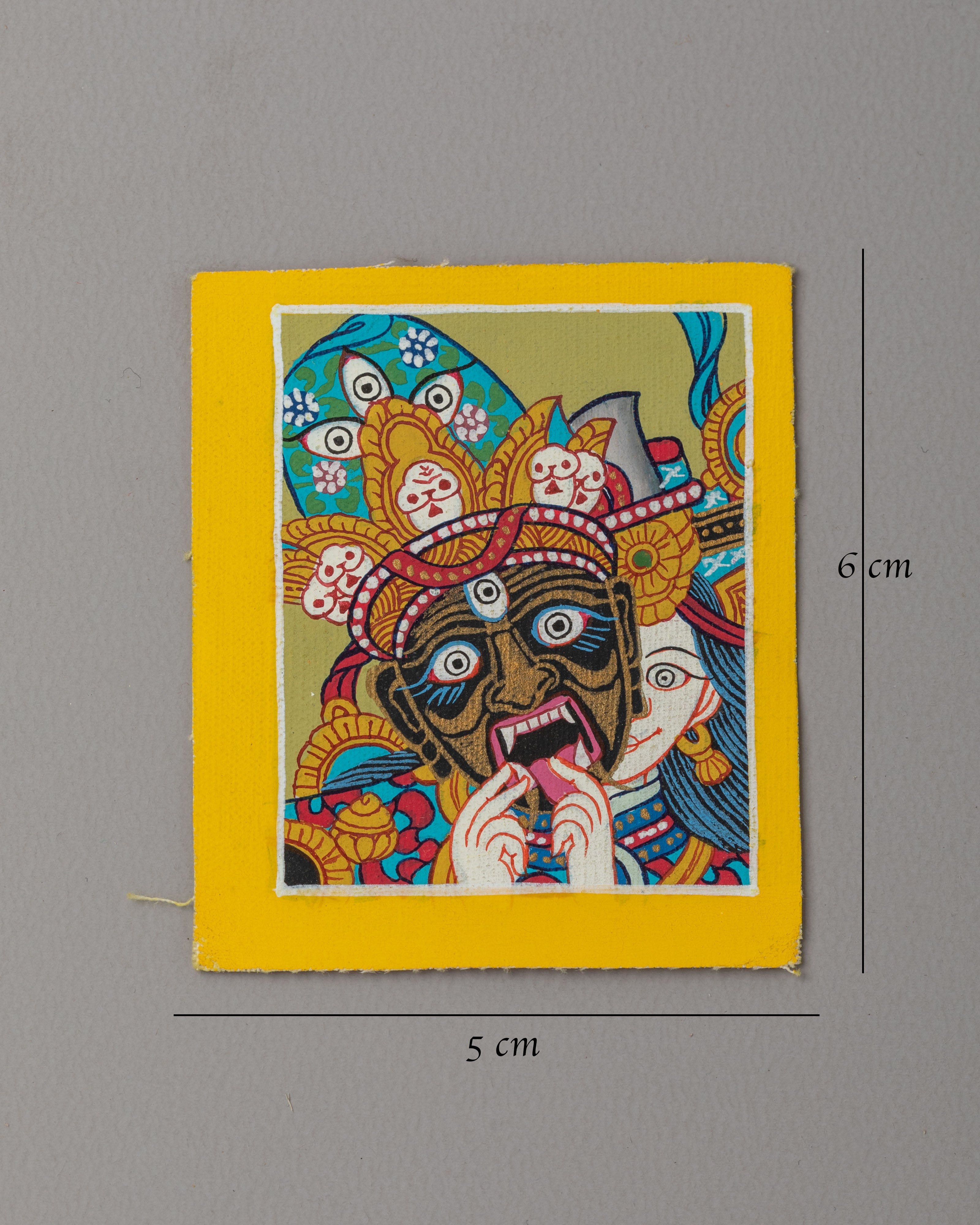 Three Eyes Zashi Lhamo Thangka For Locket | Handmade Tibetan Artwork