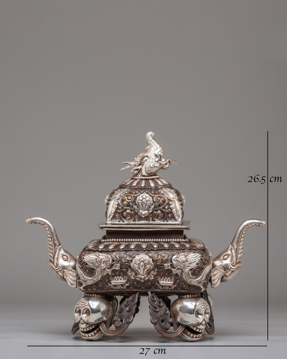 Decorative Buddhist Incense Burner | Silver Plated Copper Artwork