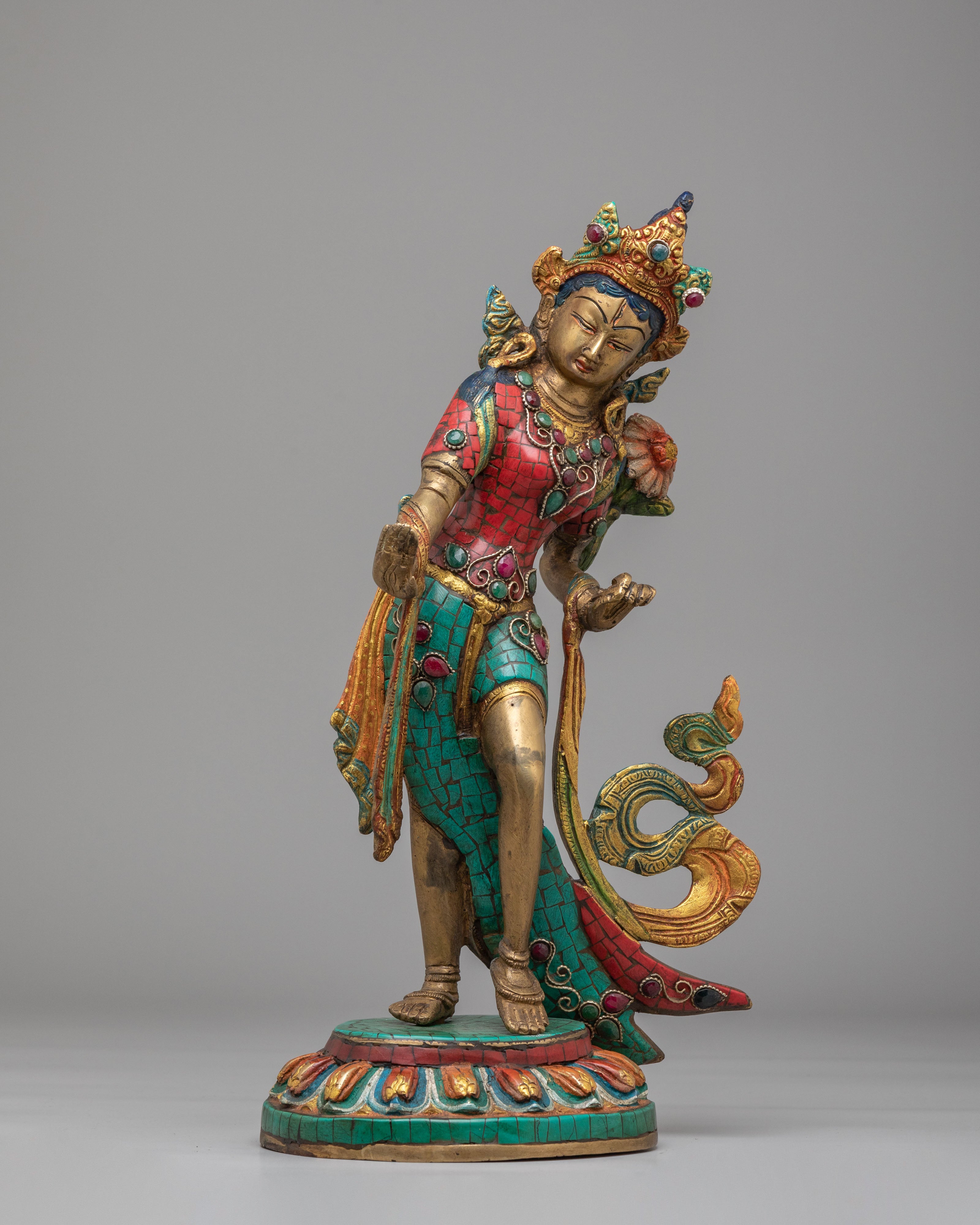 Dancing Green Tara Spiritual Sculpture | Handcrafted Tibetan Statue