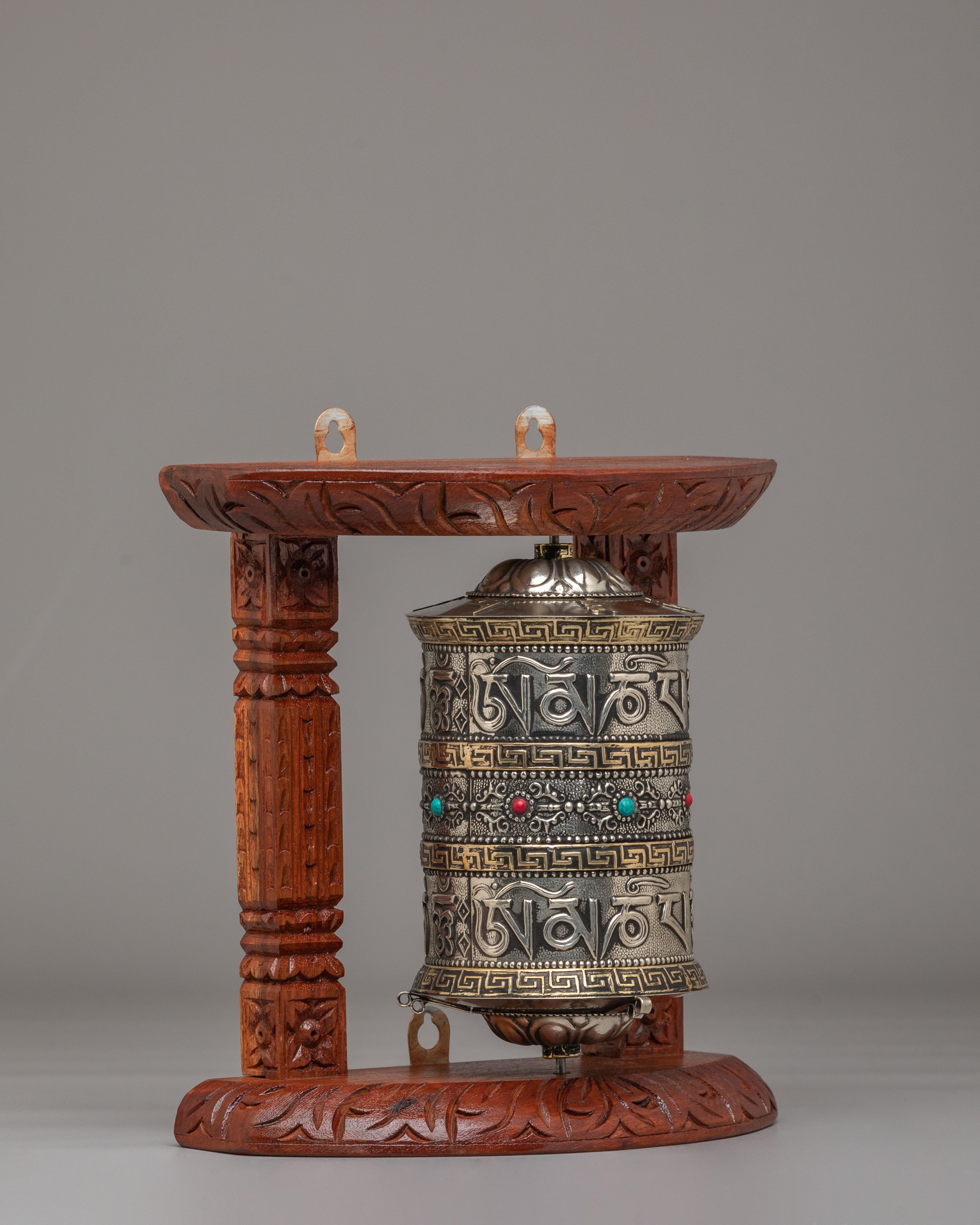 Decorative Prayer Wheel With Stand | Handcrafted Mantra Spinning Wheel
