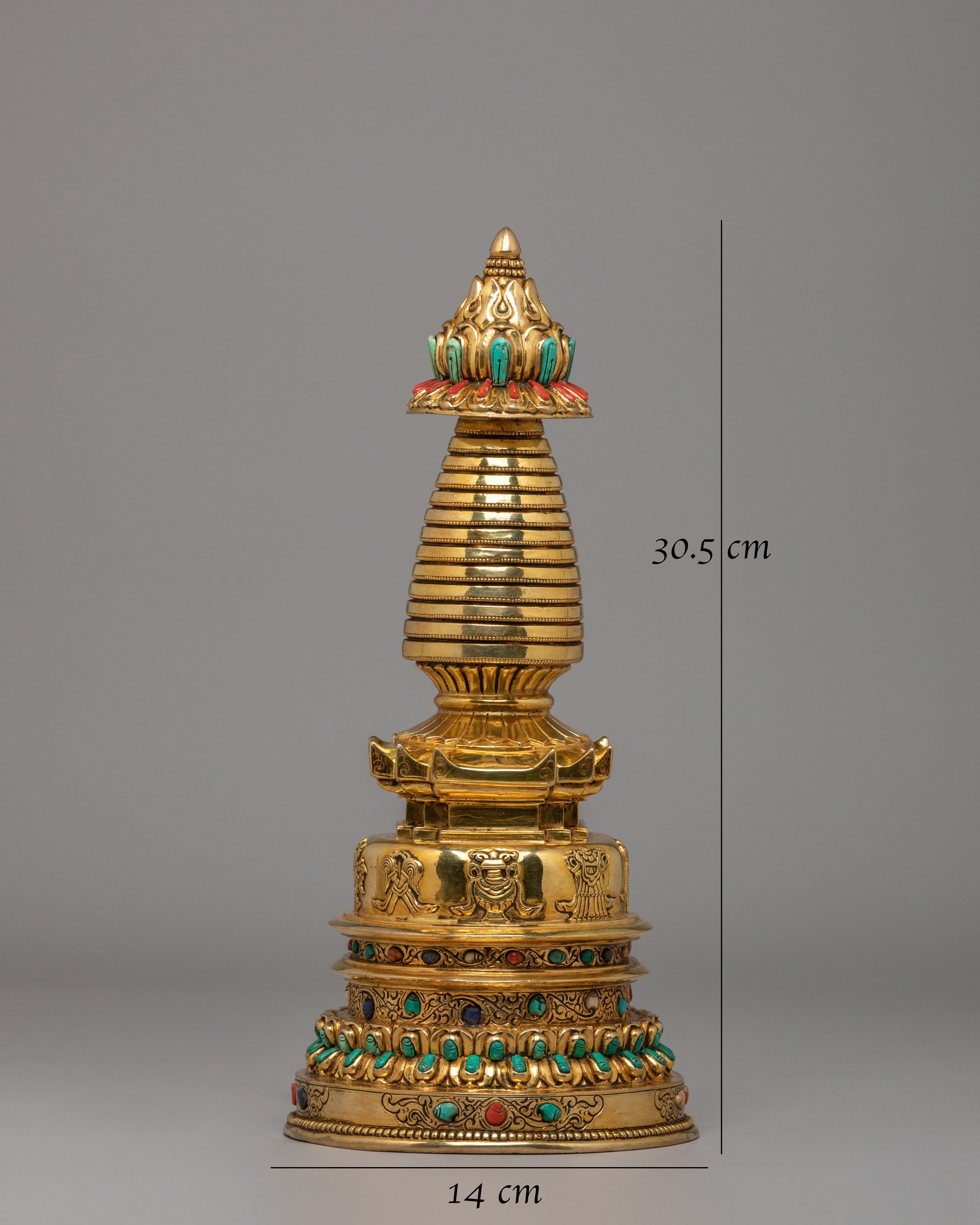 Sacred Himalayan Kadampa Stupa | 24K Gold Plated Copper Stupa