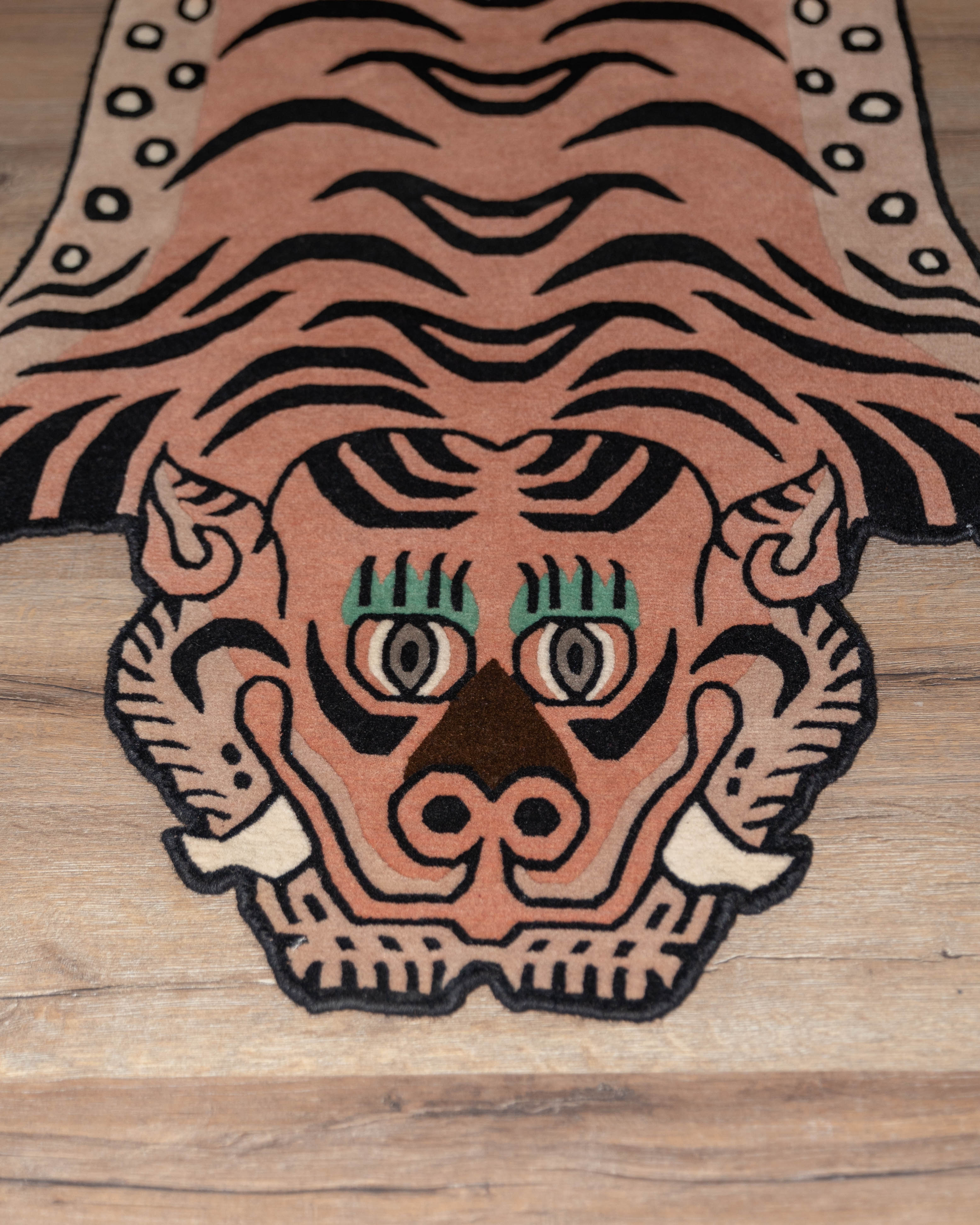 Decorative Handwoven Tiger Rug | Tibetan & New Zealand Wool with Viscose Accents