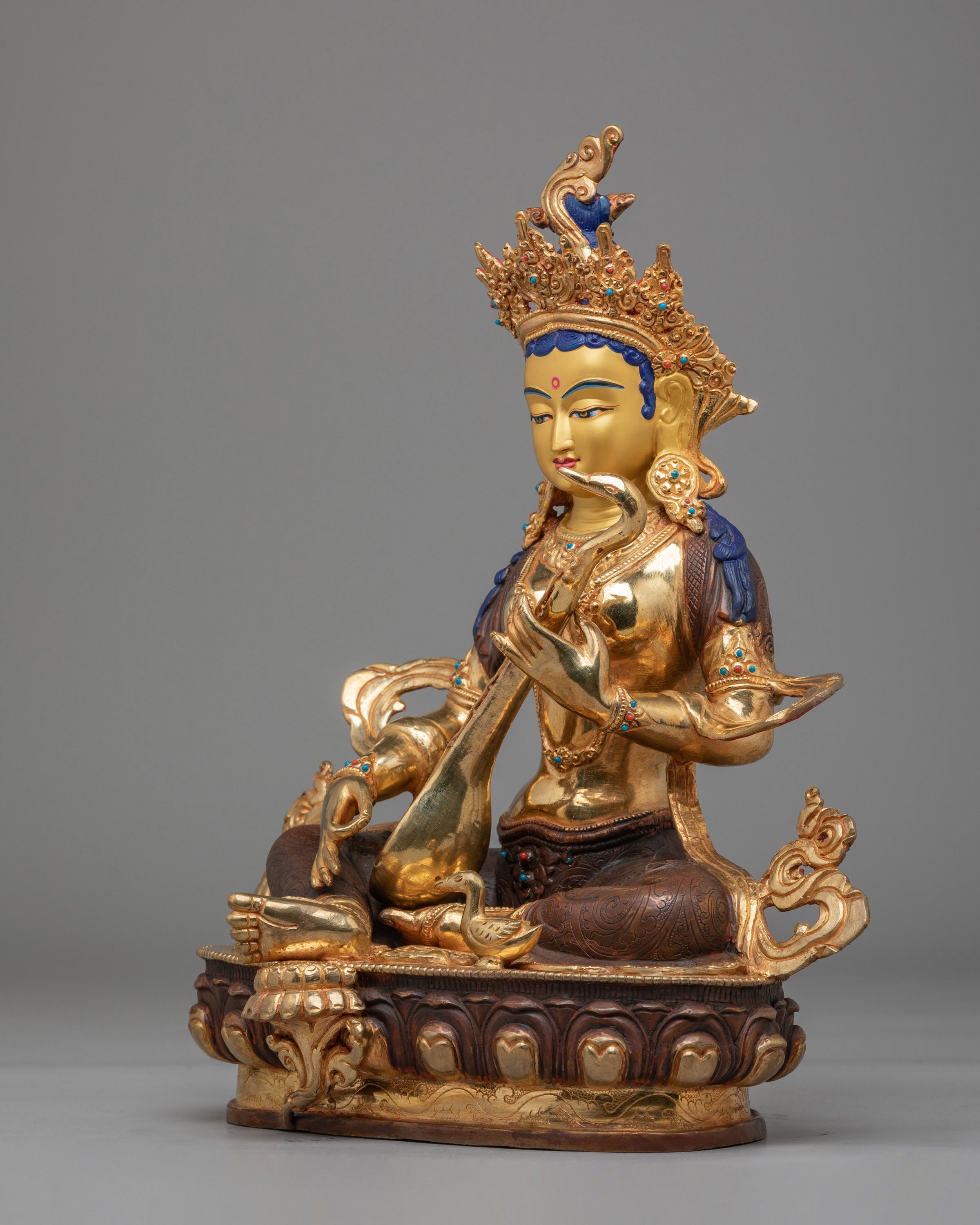Saraswati Statue for Wisdom | 24K Gold Plated Copper Saraswati