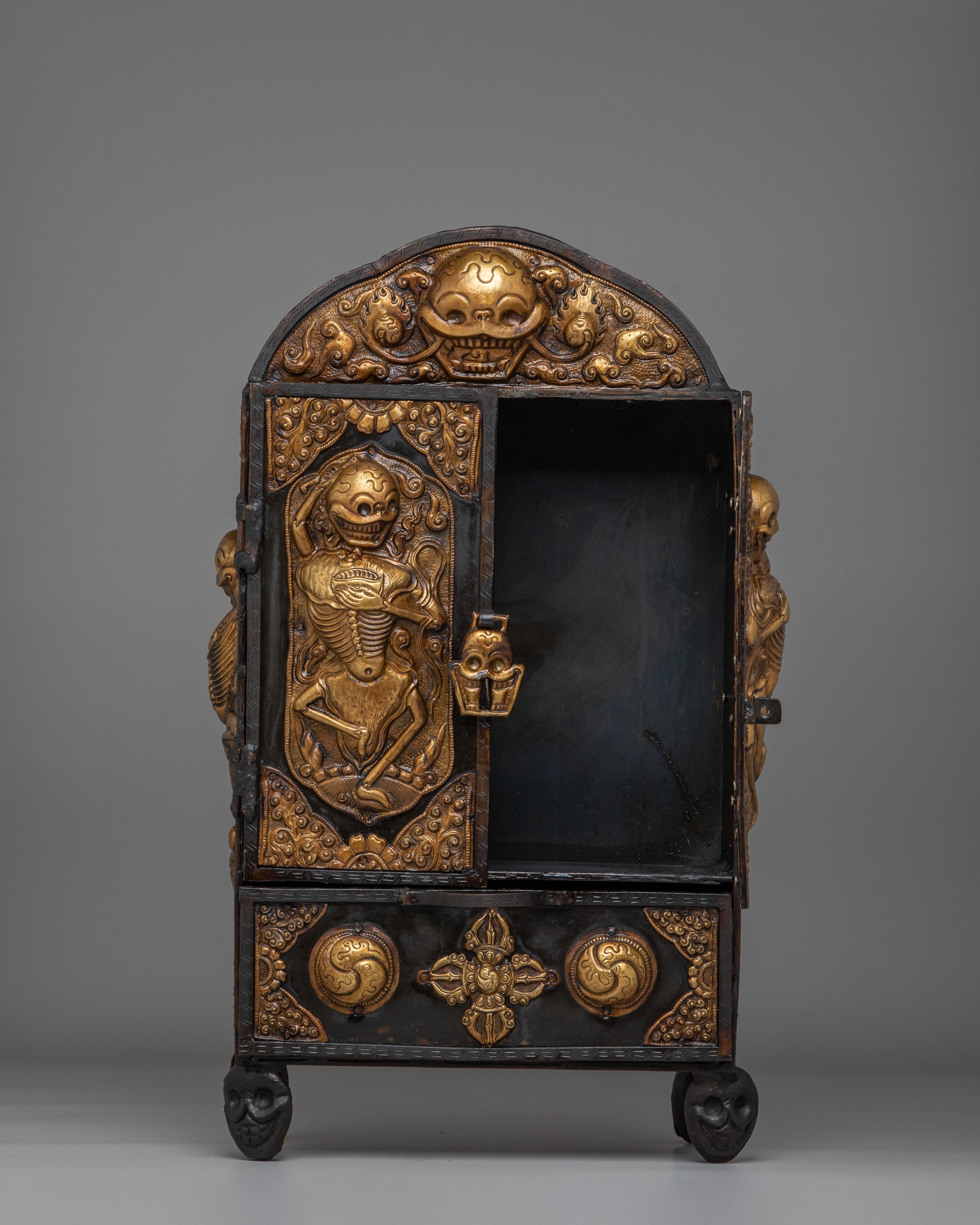 Tibetan Altar Box with Chitipati Motif | Handcrafted Sacred Decor