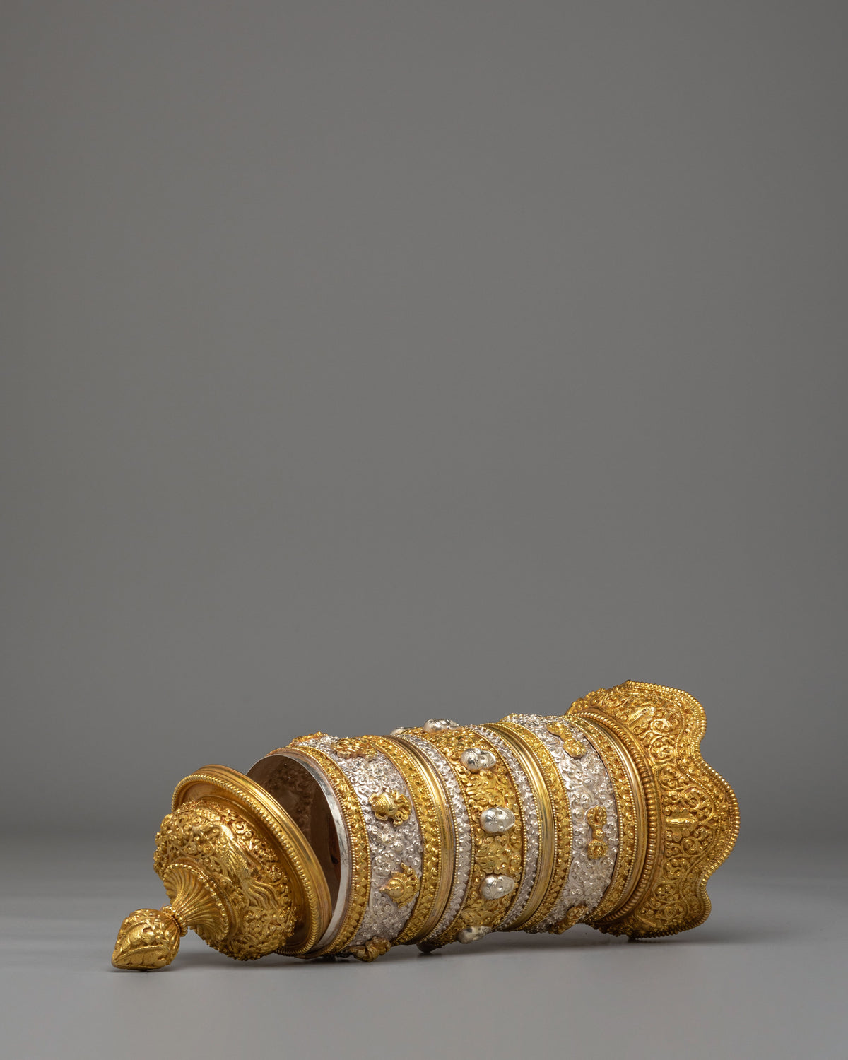 Sacred Buddhist Rice Pot | Gold & Silver Plated Copper Ritual Offering Vessel