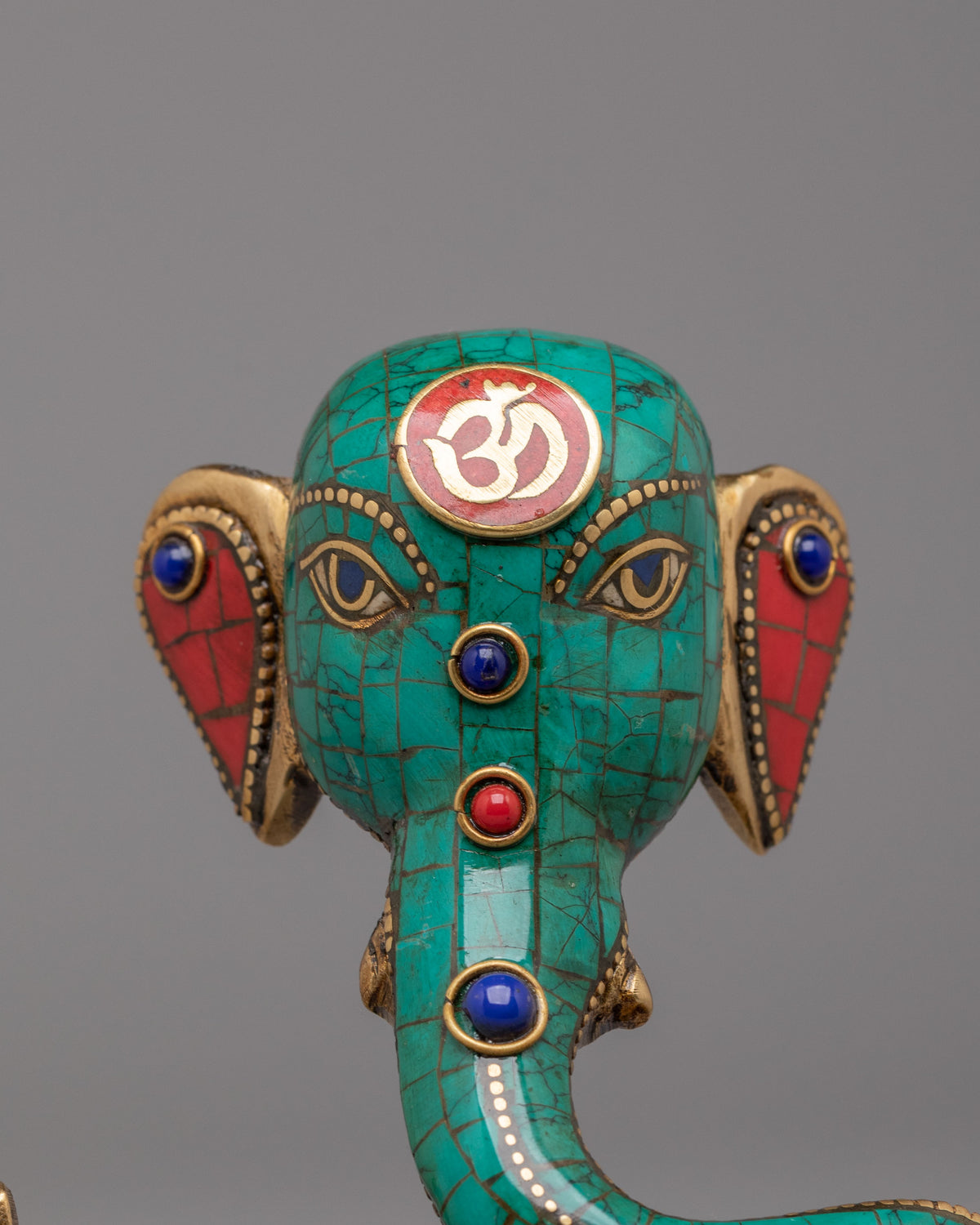 Spiritual Hindu Deity Ganesh Sculpture | Gemstone Embellished Brass Statue