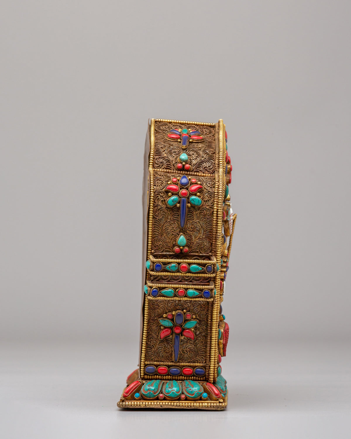 Handmade Buddhist Ritual Ghau Box | Gold Plated Copper Tibetan Shrine