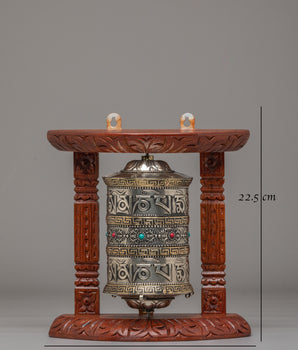 Decorative Prayer Wheel With Stand | Handcrafted Mantra Spinning Wheel