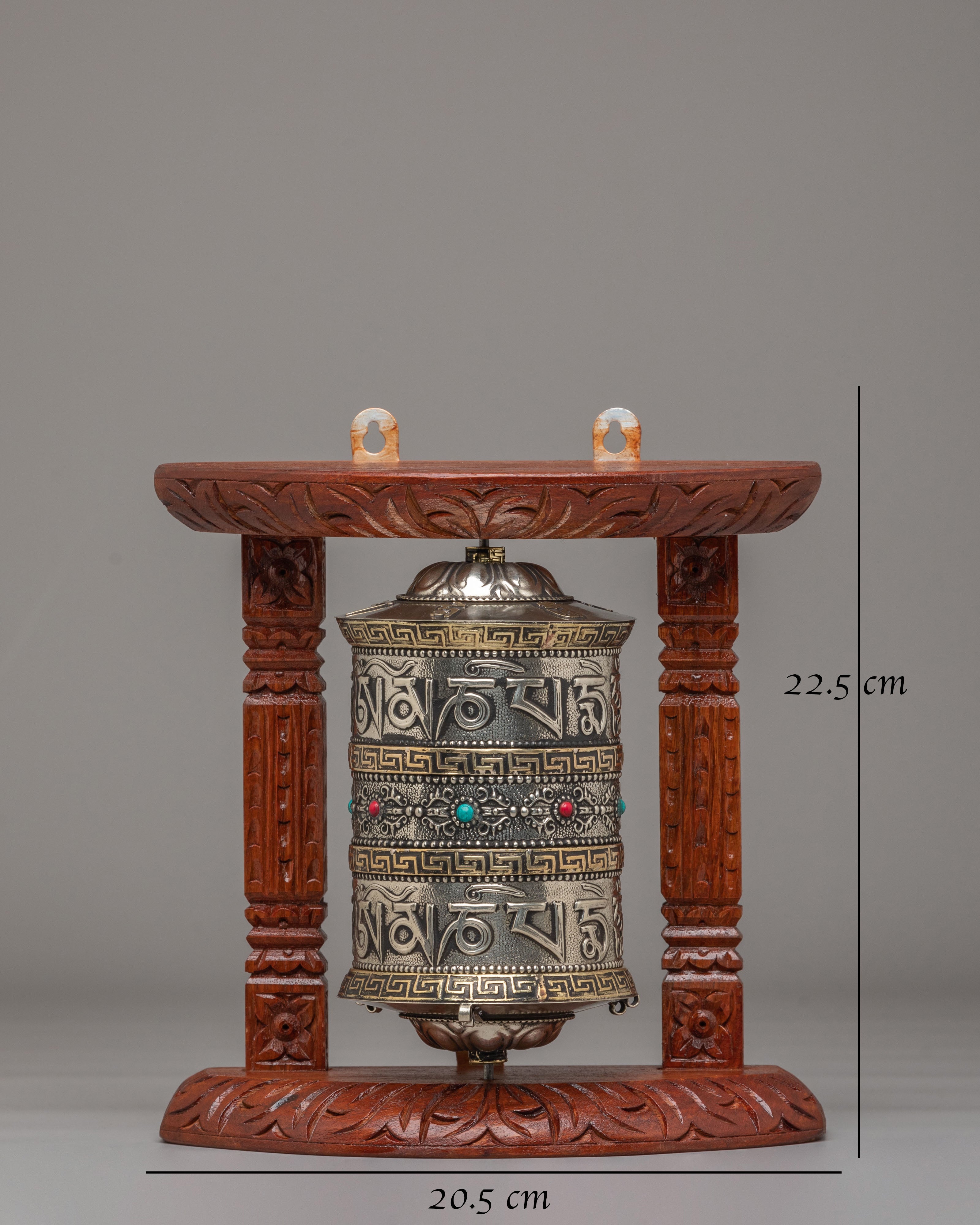 Decorative Prayer Wheel With Stand | Handcrafted Mantra Spinning Wheel
