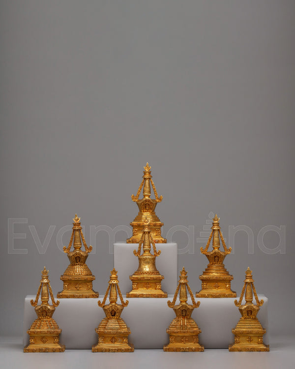 Eight Great Buddhist Stupa Set | Himalayan Chorten Set for Altar