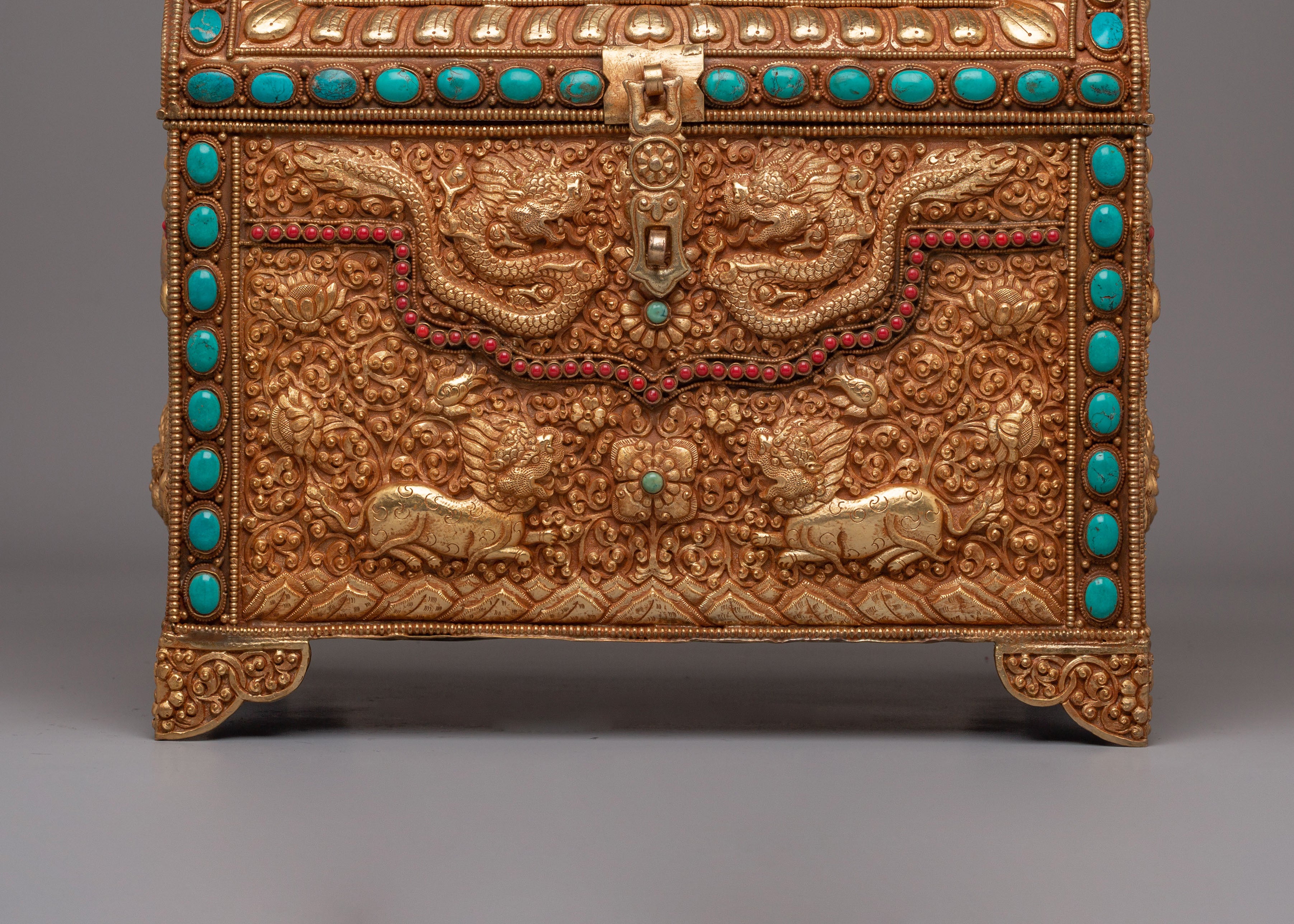 Handmade Dragon Treasure Box | Gemstone & Gold Plated Copper