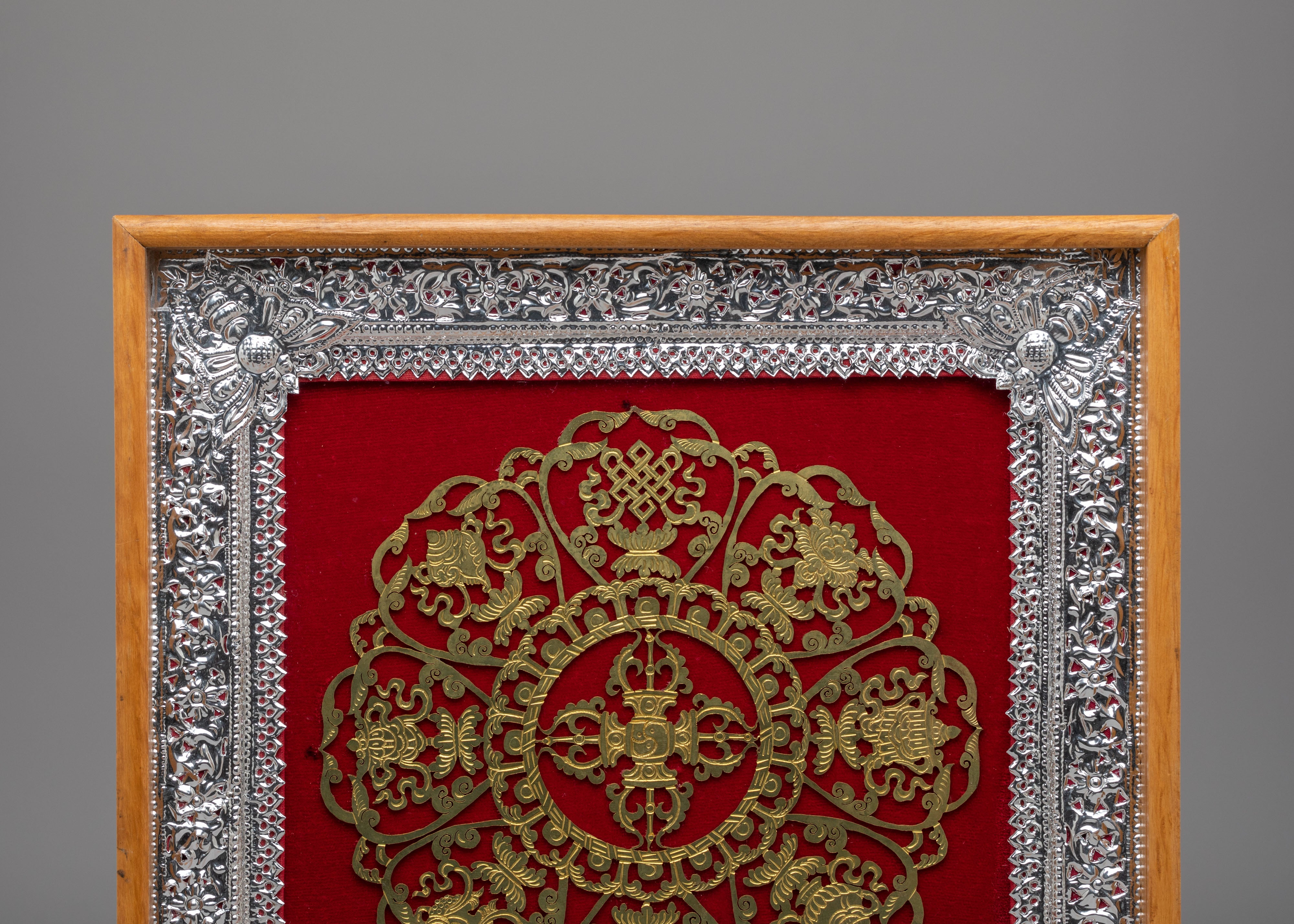 Framed Auspicious Symbol Wall Hanging | Tibetan Art with Bishwo Vajra Center