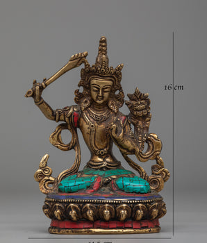 Buddhist Manjushri Handmade Statue | Spiritual Tibetan Decor
