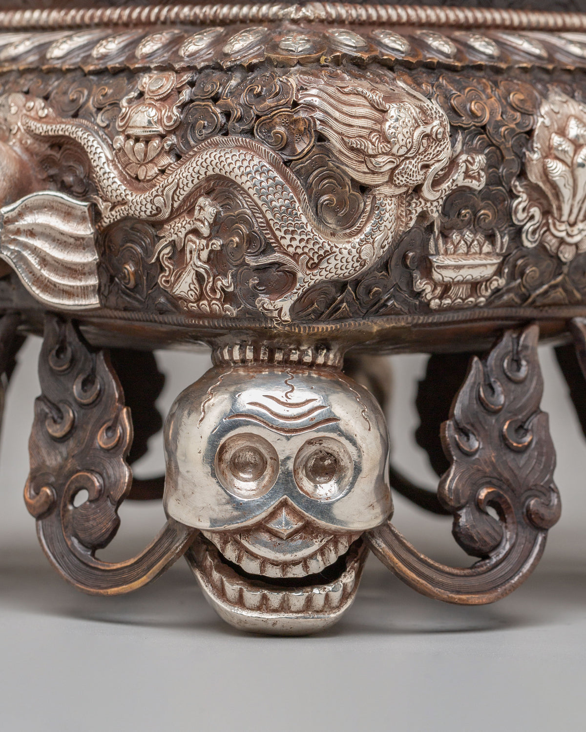Decorative Buddhist Incense Burner | Silver Plated Copper Artwork