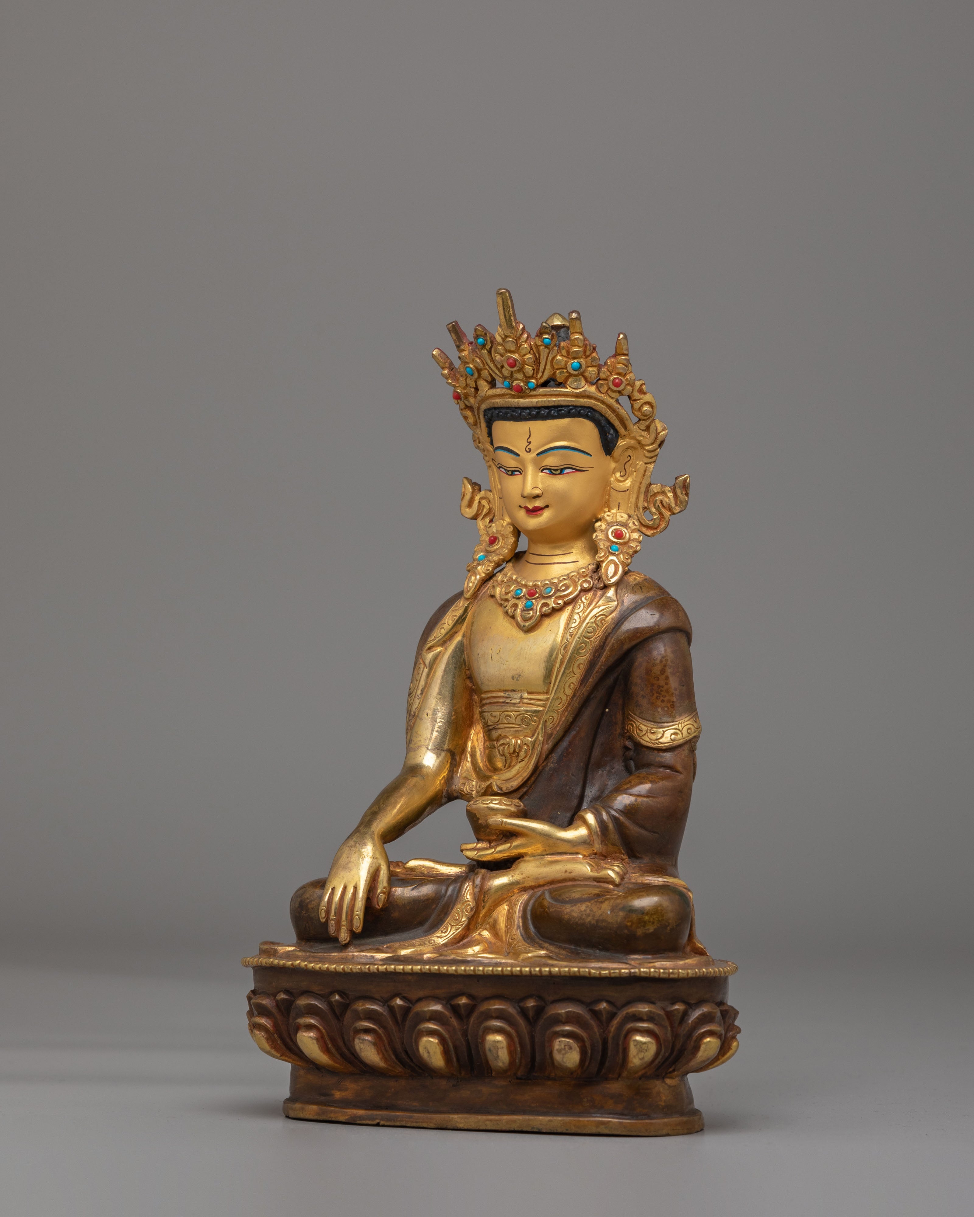 Traditional Crown Shakyamuni Buddha Statue | Himalayan Artwork